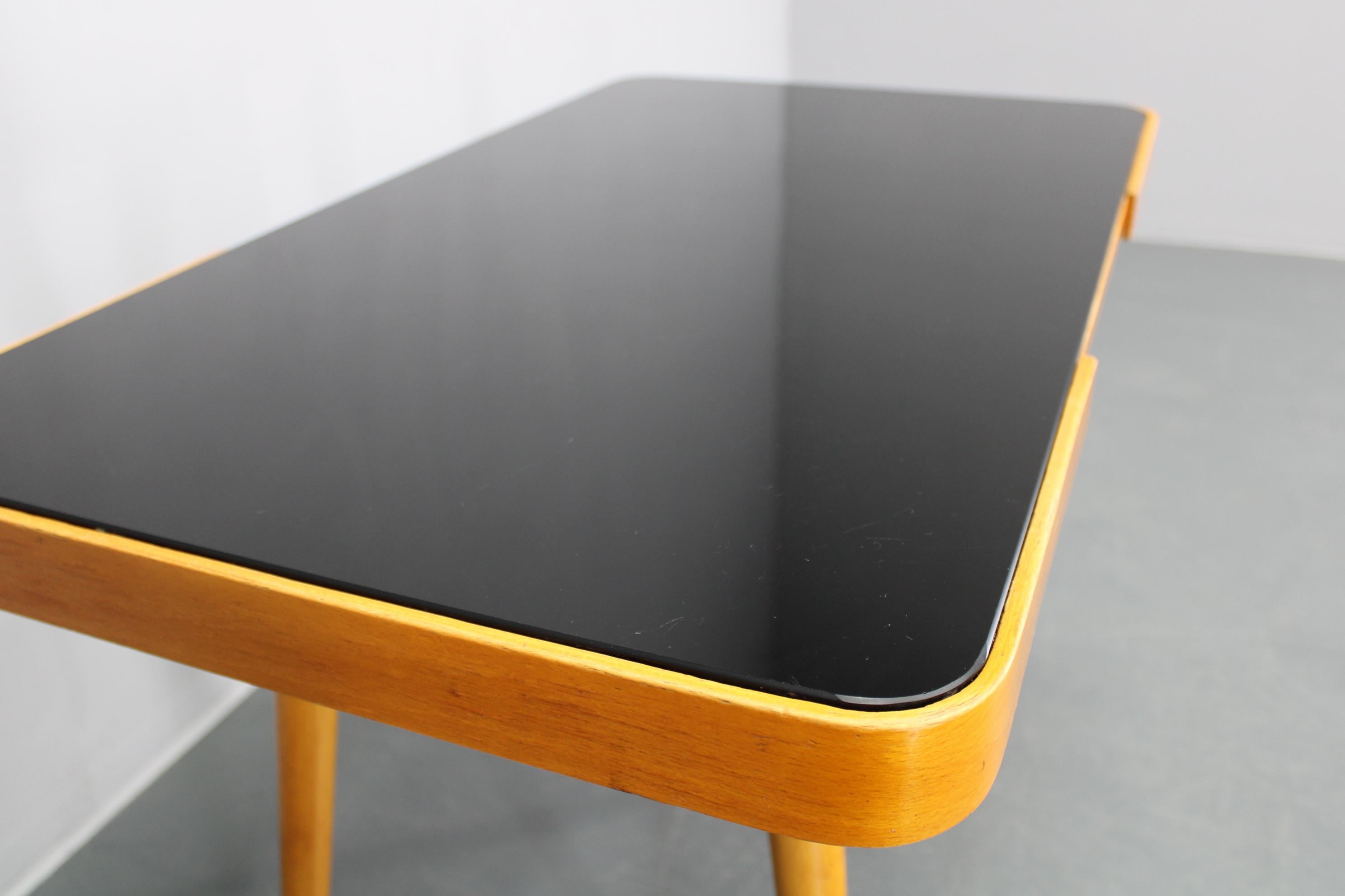 1960s Beech Coffee Table with Glass Top , Czechoslovakia For Sale 1