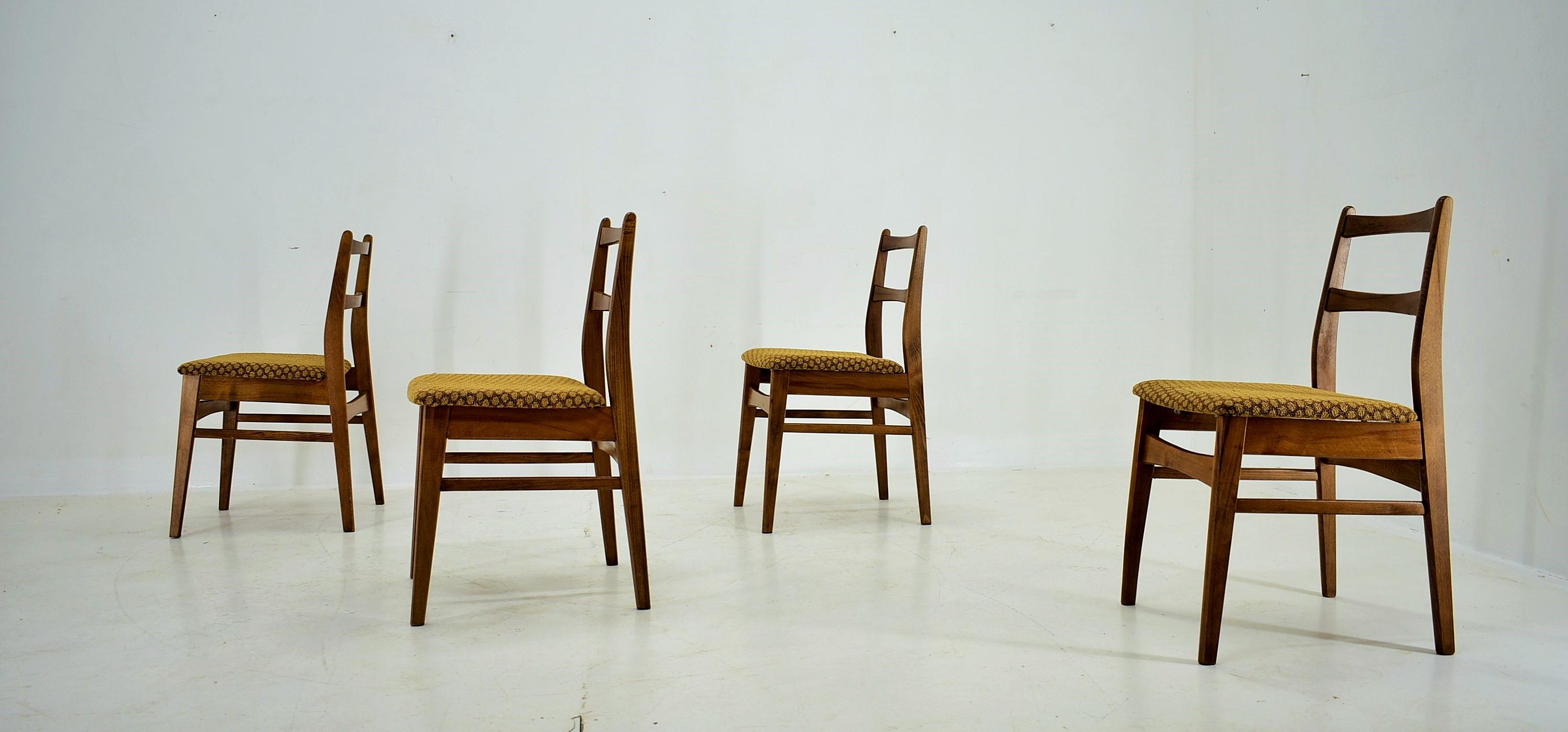 Fabric 1960s Beech Dining Chairs, Czechoslovakia For Sale