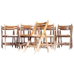 Retro 1960s Beech Folding Chairs, Dining, Outdoor, Walnut Stain, Set Of Twelve