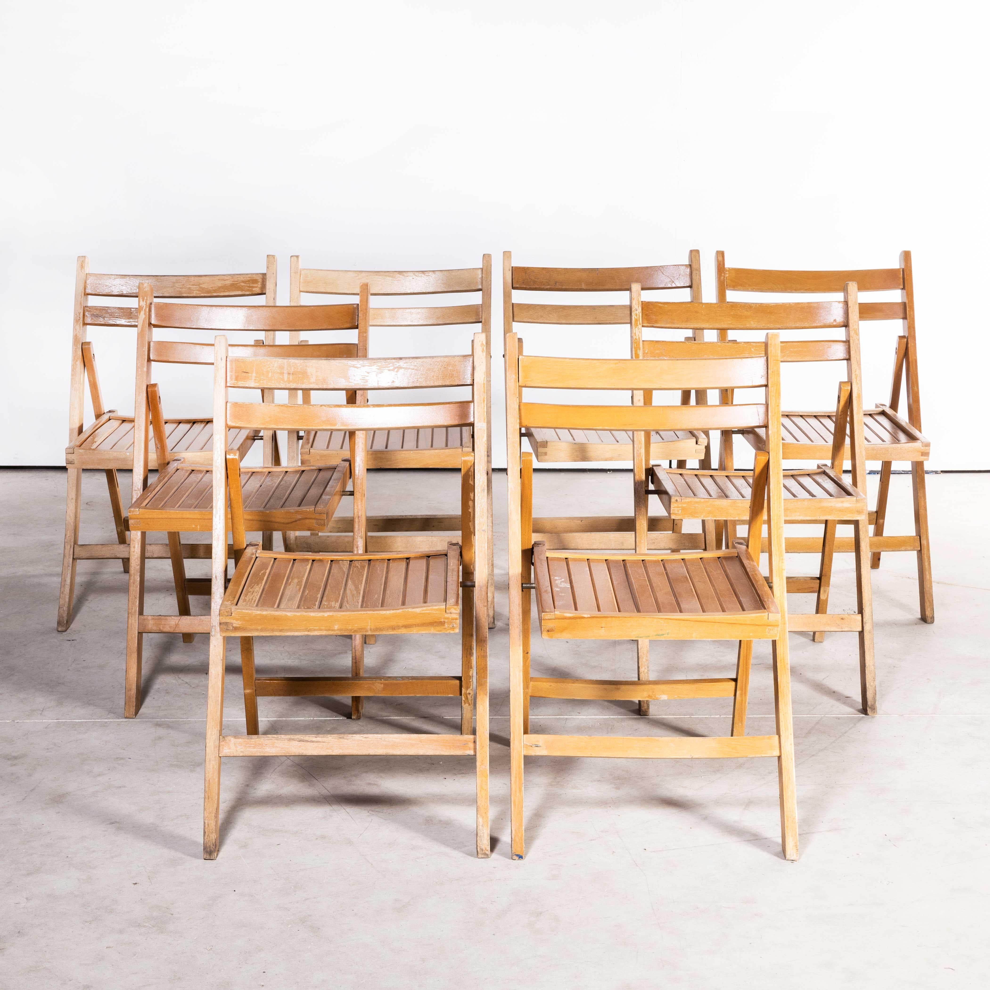 1960s beech folding chairs – set of eight – (model 2178)
1960s beech folding chairs – set of eight – (model 2178). Good practical classic folding chairs originally made in Germany of solid beech. Every chair passes through our workshops where they