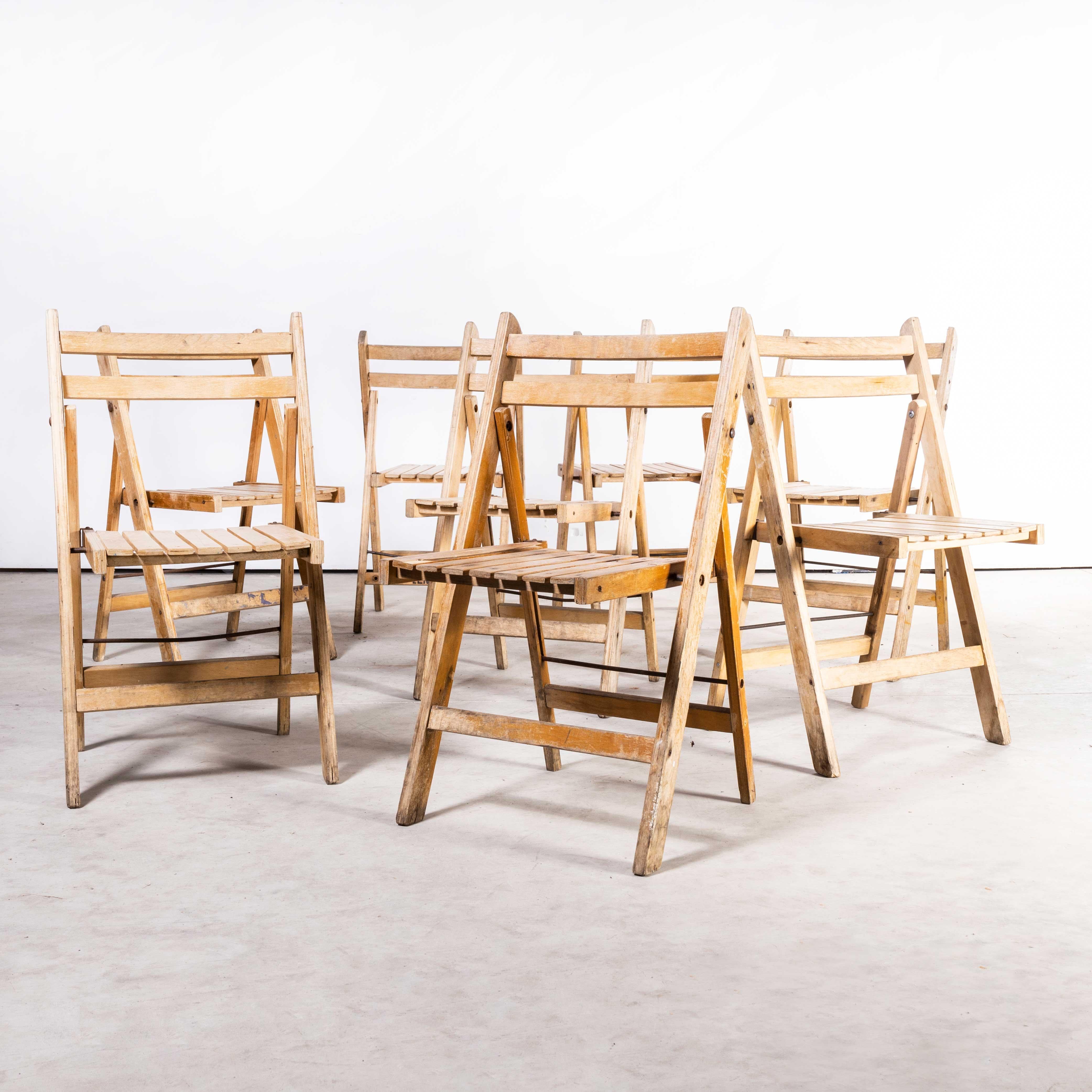 1960’s beech folding chairs – set of eight (model 2179).
1960’s beech folding chairs – set of eight (model 2179). Good practical classic folding chairs originally made in Germany of solid beech. Every chair passes through our workshops where they