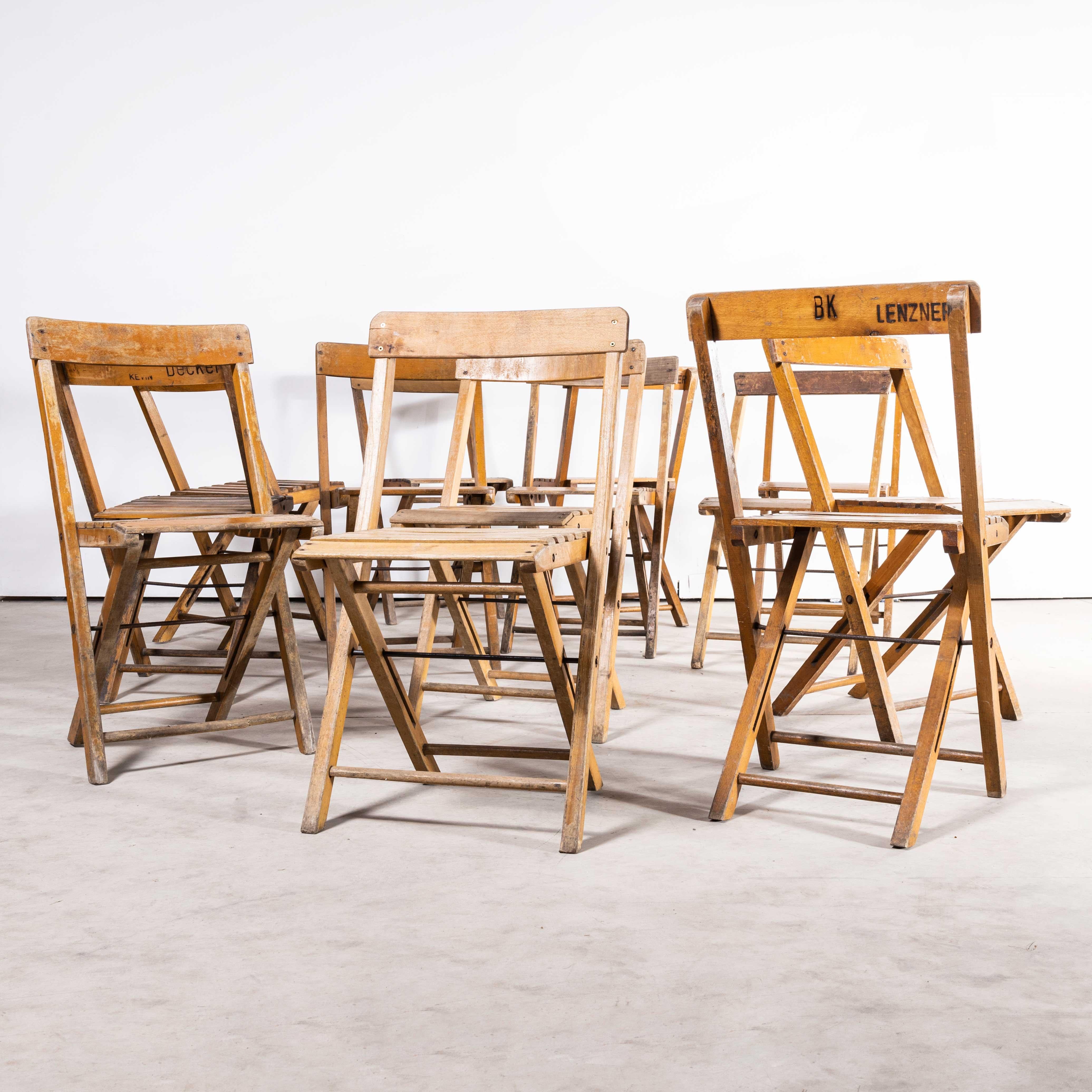 1960s Beech folding chairs – set of thirteen
1960s Beech folding chairs – set of thirteen. Good practical Classic folding chairs originally made in Germany of solid beech. Every chair passes through our workshops where they are cleaned and