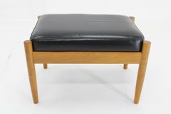 1960s Beech Leather Stool, Denmark