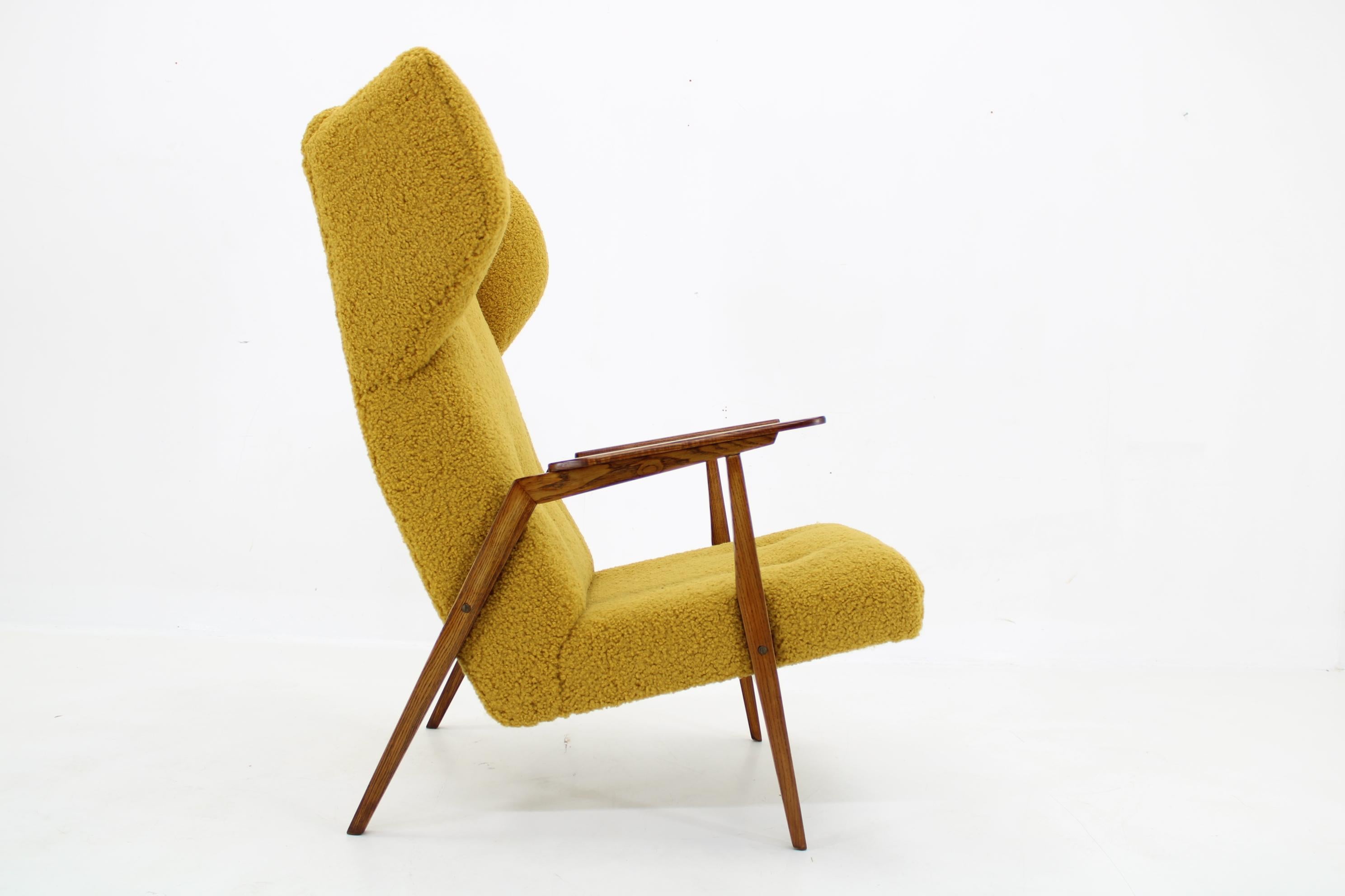 Sheepskin 1960s Beech Wing Chair in Sheep Skin Fabric, Restored For Sale