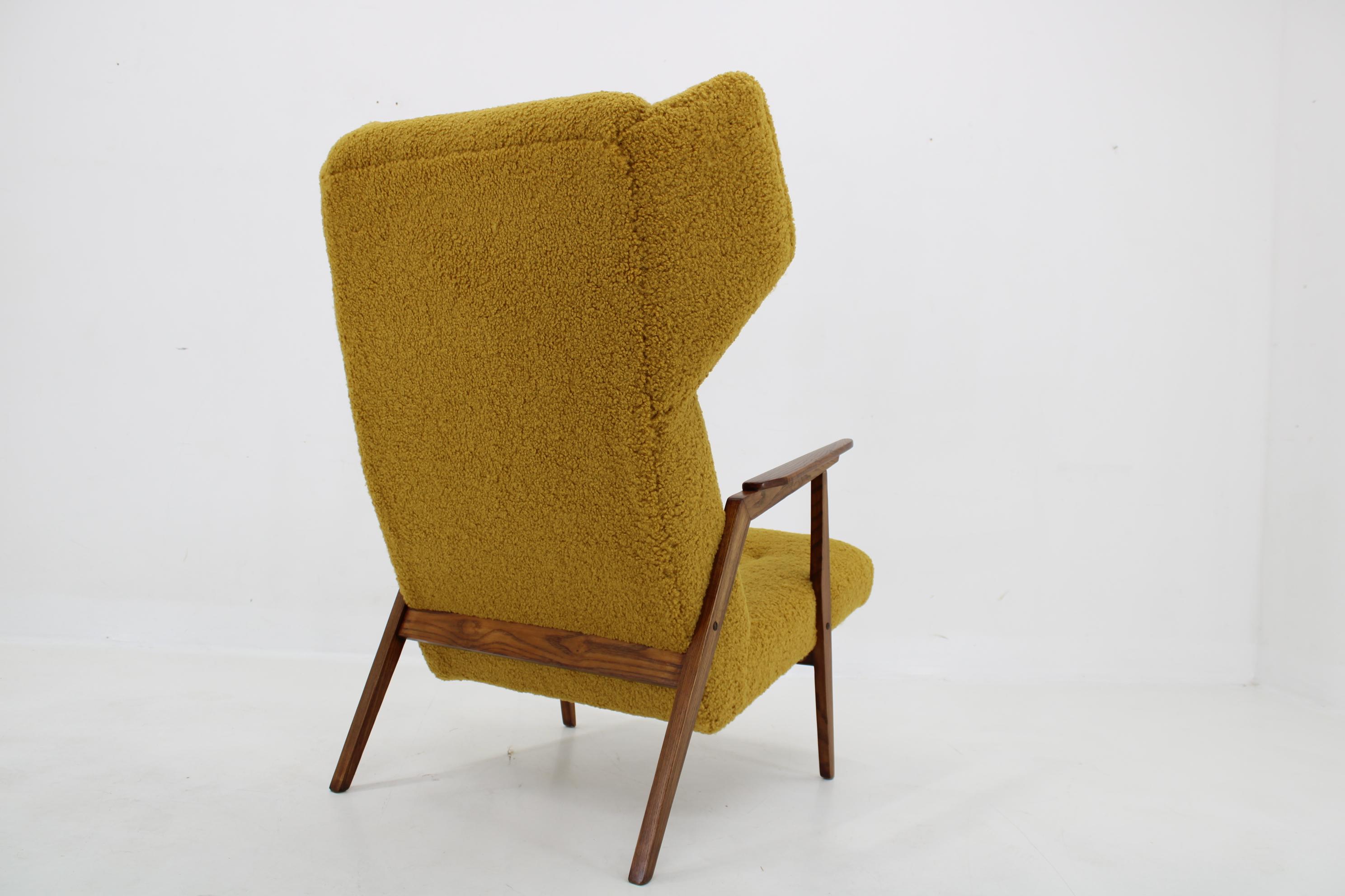 1960s Beech Wing Chair in Sheep Skin Fabric, Restored For Sale 1