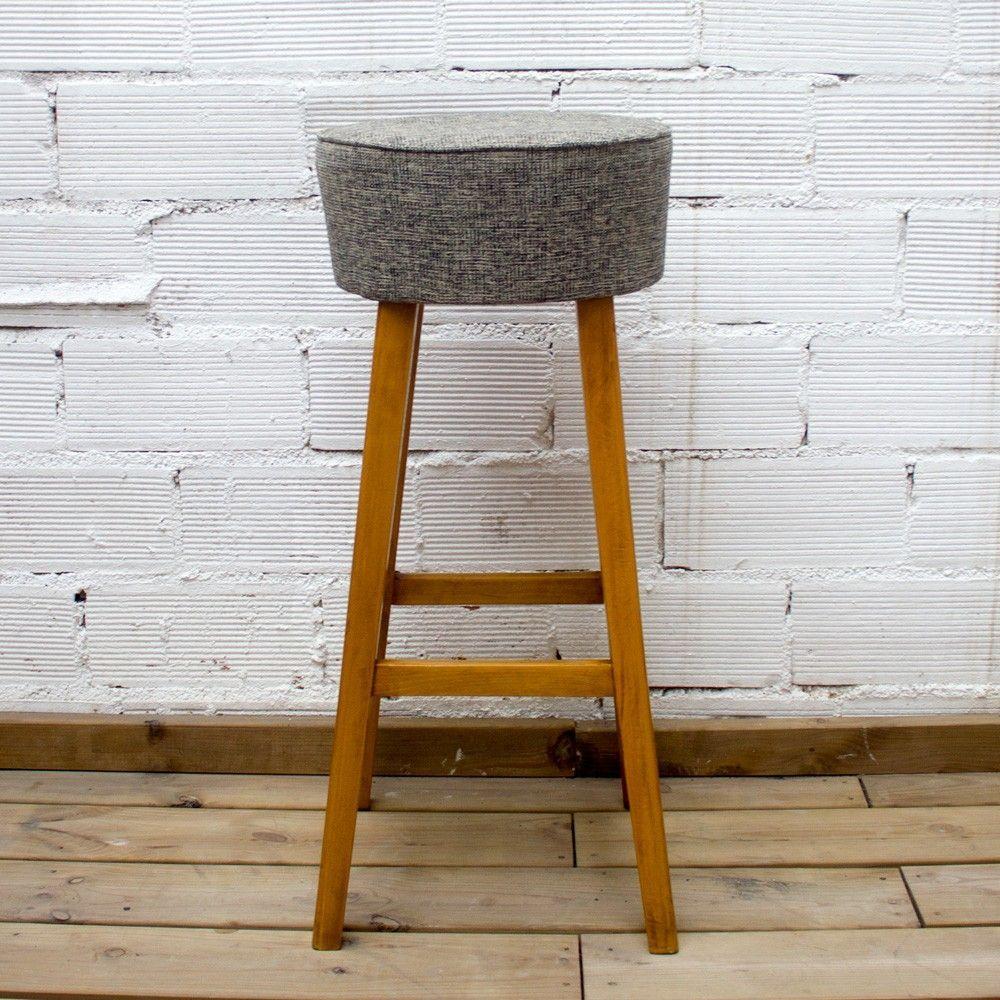 Mid-Century Modern 1960s Beechwood Stools with Upholstered Gray Seats For Sale