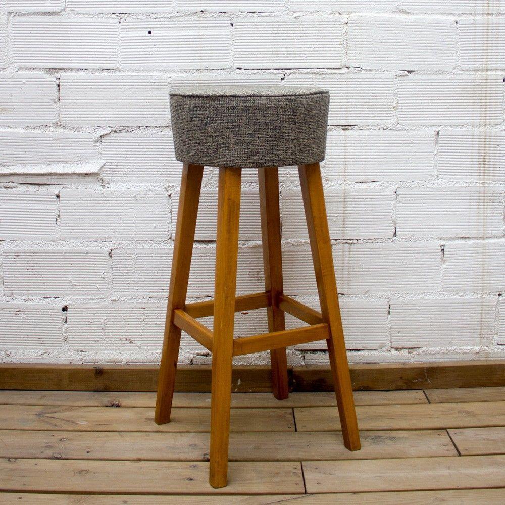 1960s Beechwood Stools with Upholstered Gray Seats In Excellent Condition For Sale In Barcelona, Barcelona