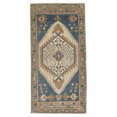 1960s Beige 
Blue Vintage Turkish Mini Rug 1
8" X 3
7"