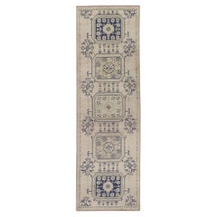 1960s Beige 
Blue Vintage Turkish Runner 3
 x 9
9"
