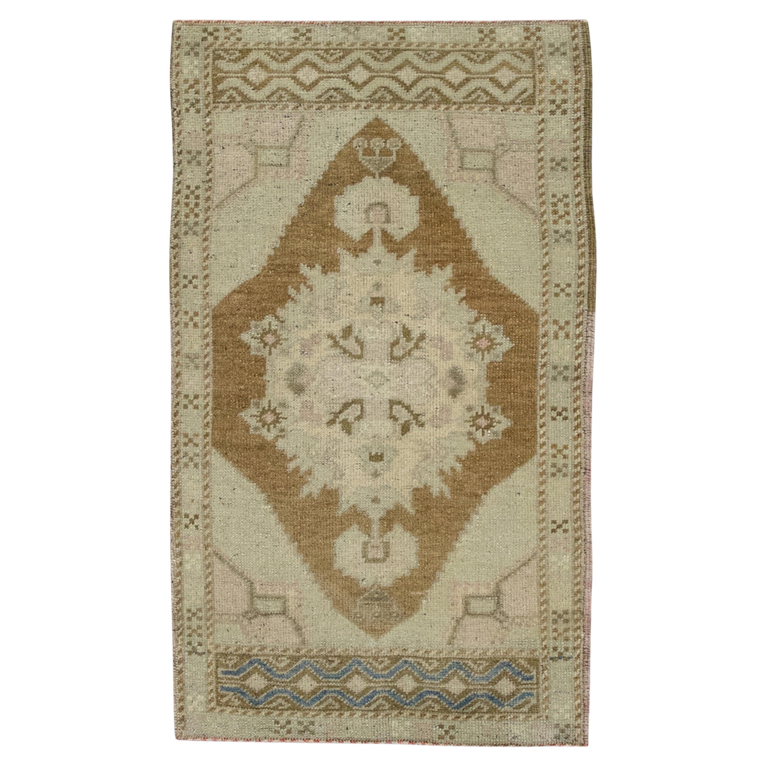 1960s Beige and Brown Vintage Turkish Mini Rug 1'9" X 3' For Sale at 1stDibs