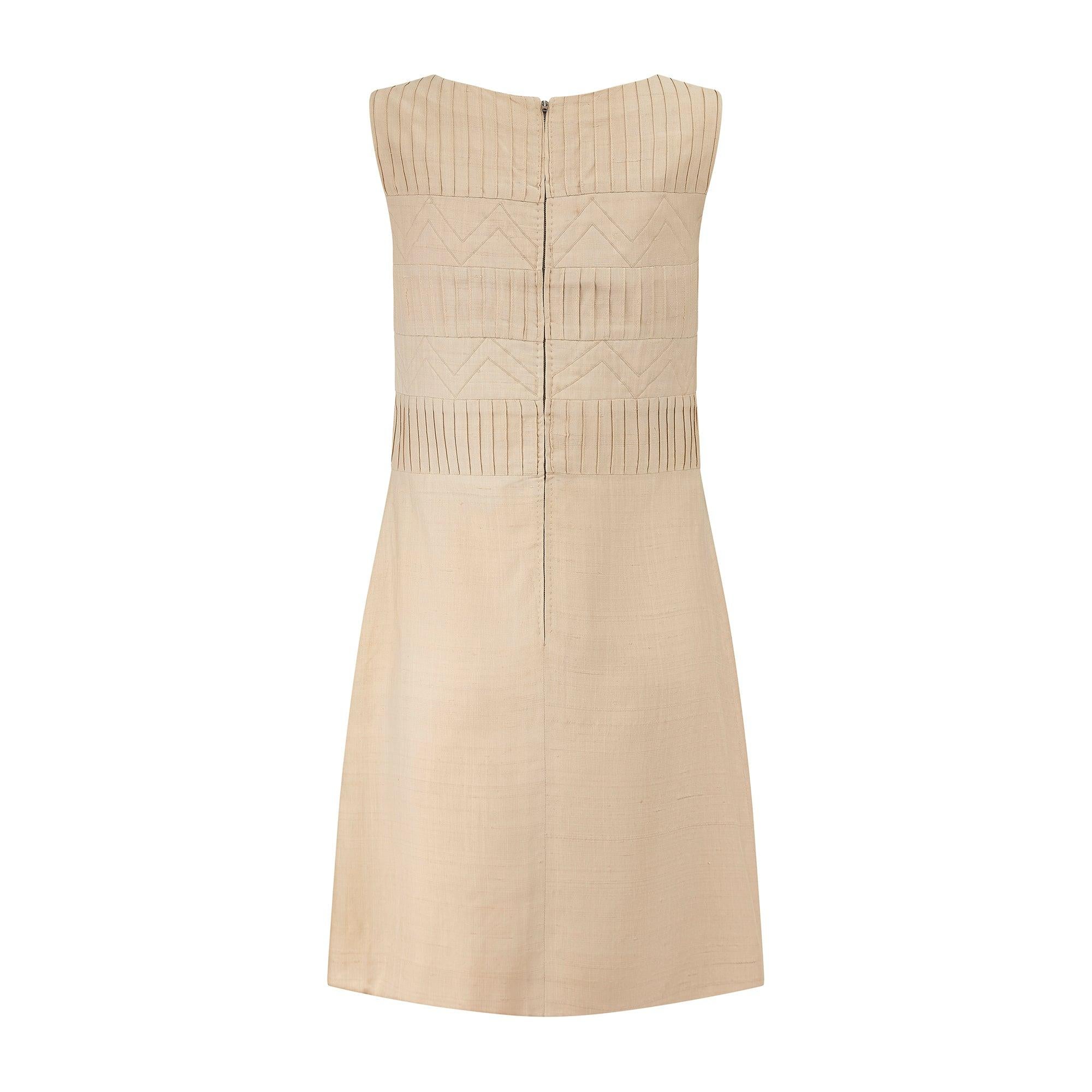 1960s Beige Linen Geometric Design Dress Suit For Sale 1