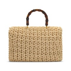 1960s Beige Macrame Bag with Top Handle