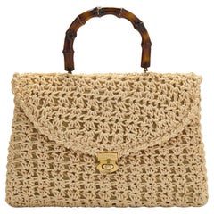 1960s Beige Macrame Bag with Top Handle