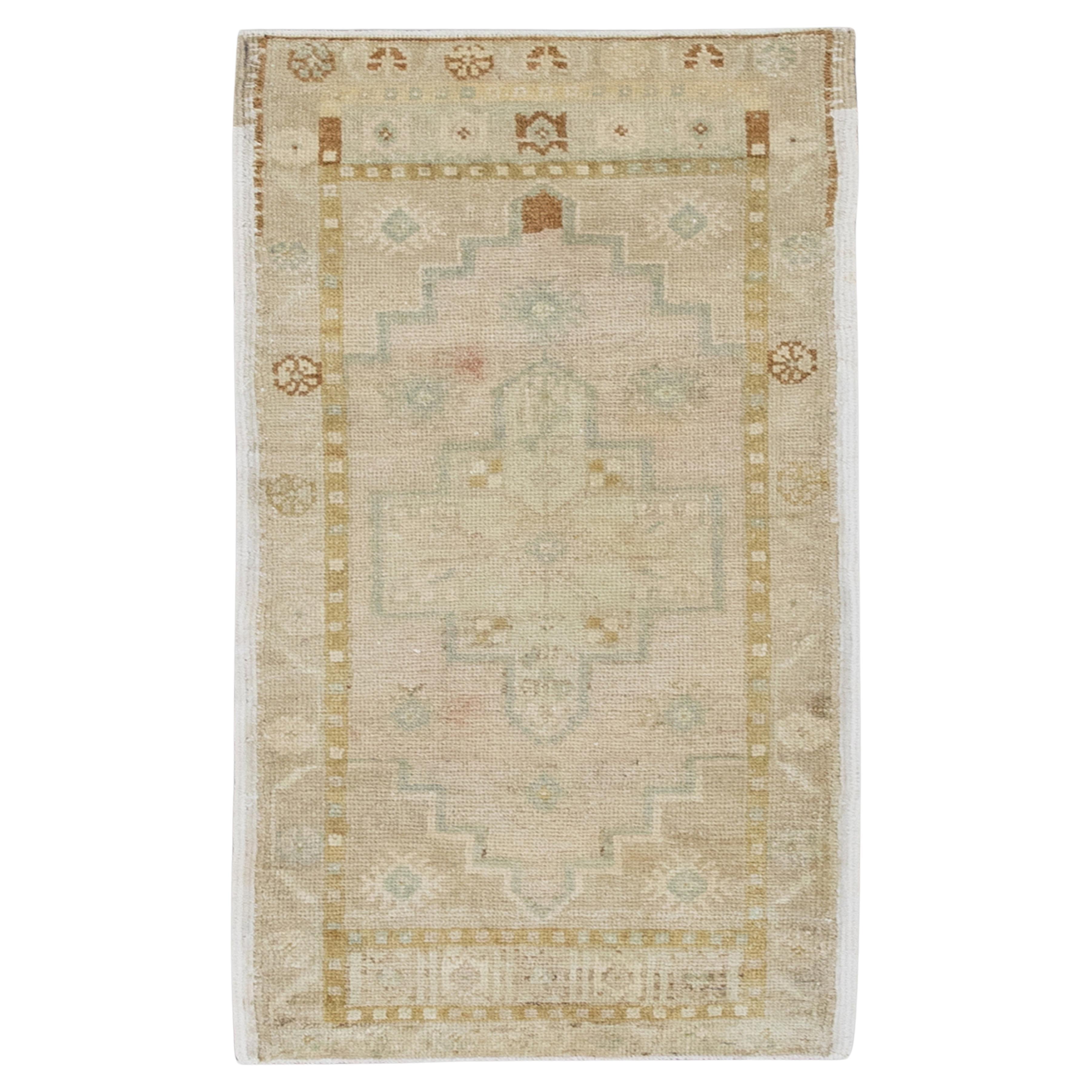 1960s Pink and Beige Vintage Turkish Mini Rug 1'7