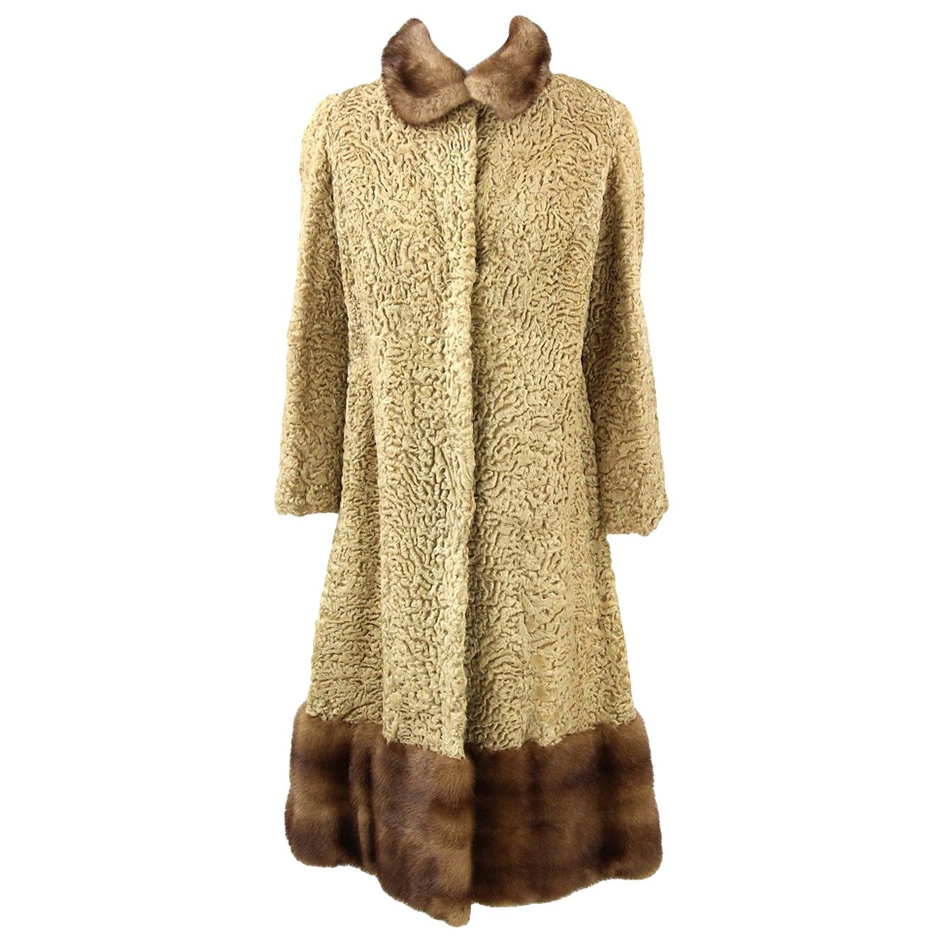 1960s Beige Persian Lamb Coat Trimmed with Mink