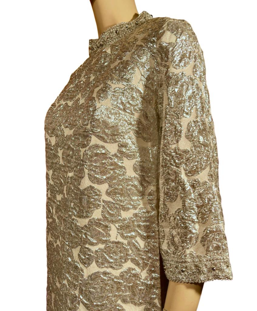 Women's 1960’s Bejeweled Silver Brocade A-Line Dress