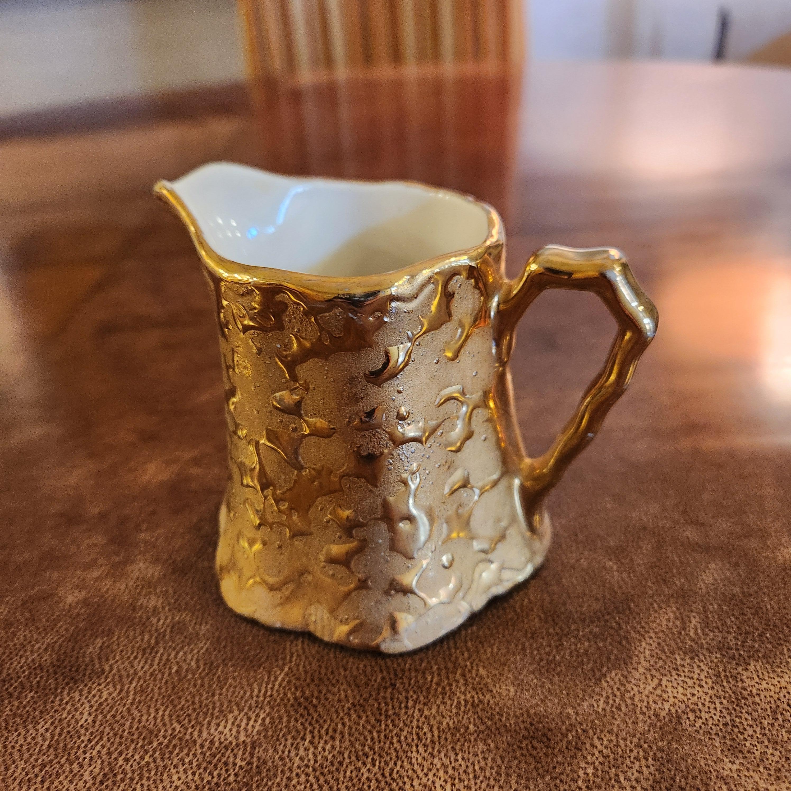 1960s Bel Terr China Creamer + Sugar Set Weeping Gold 22kt For Sale 4