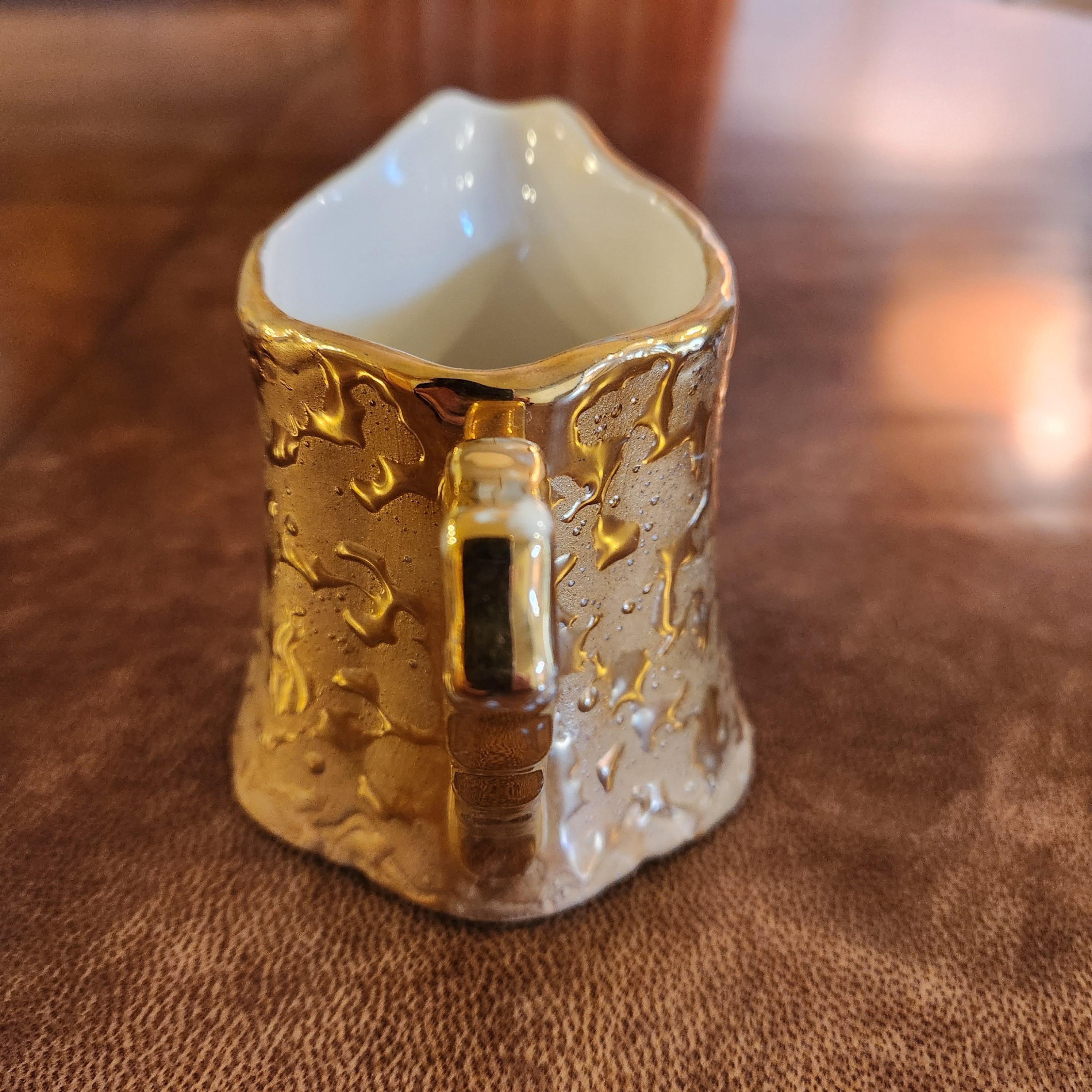1960s Bel Terr China Creamer + Sugar Set Weeping Gold 22kt For Sale 5