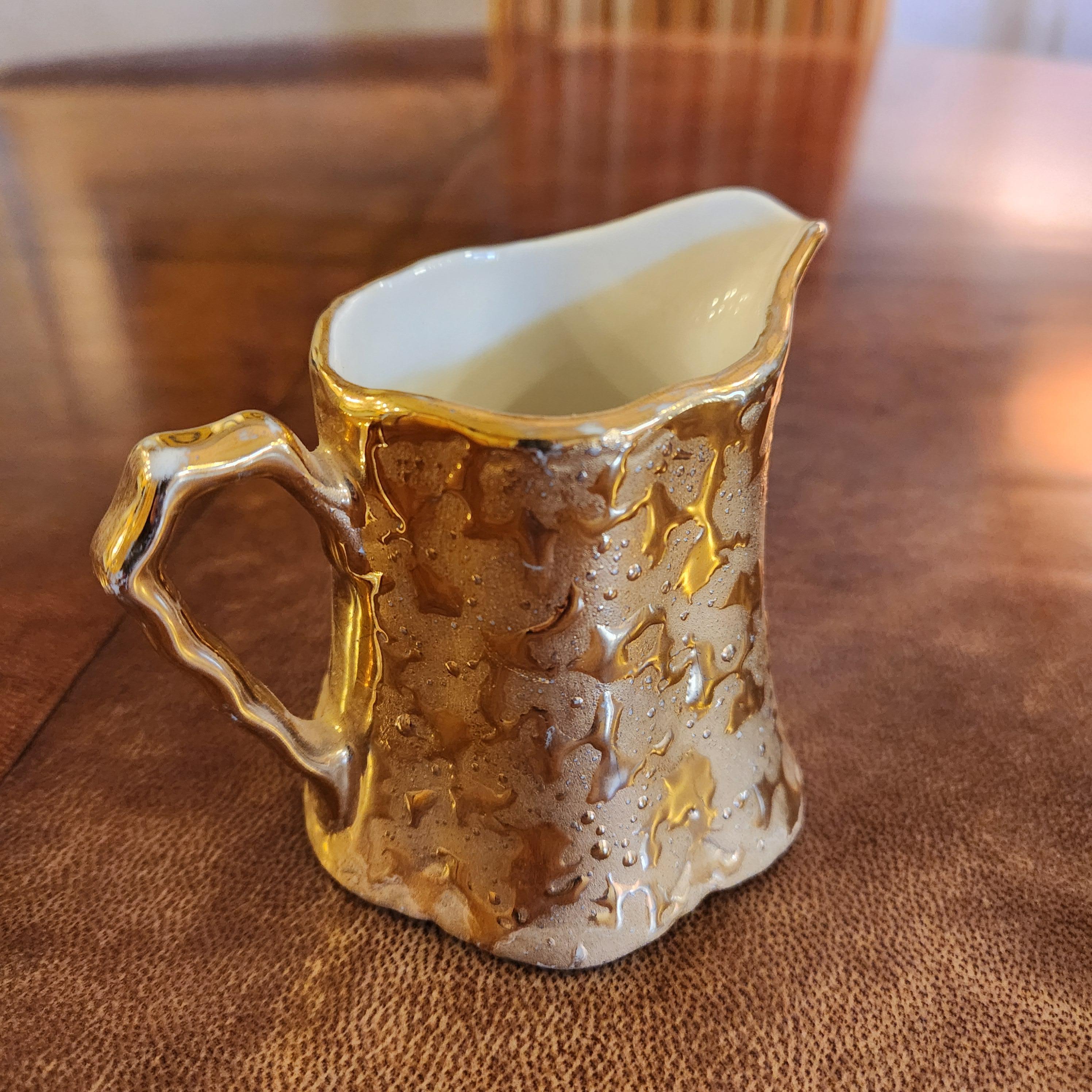 1960s Bel Terr China Creamer + Sugar Set Weeping Gold 22kt For Sale 6