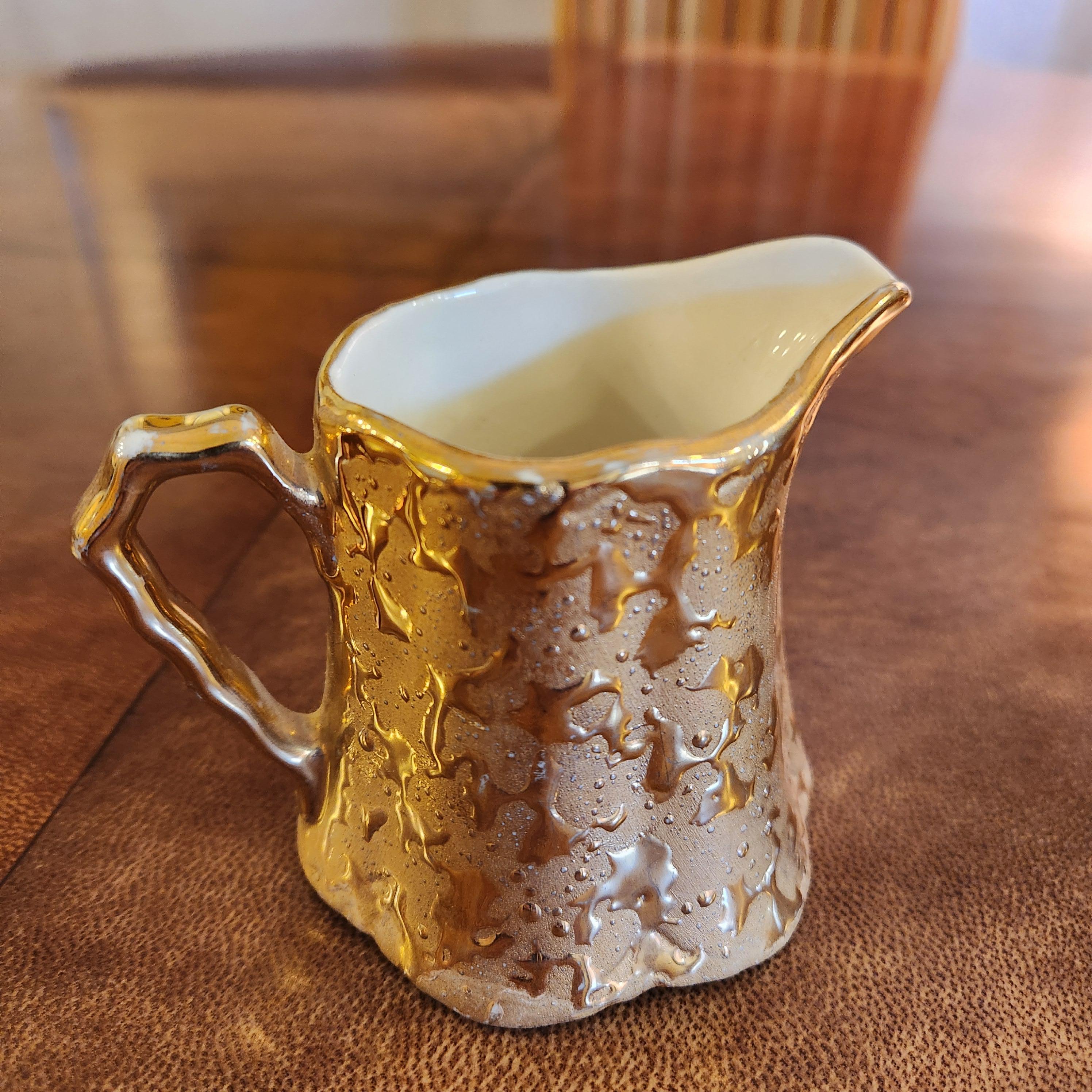1960s Bel Terr China Creamer + Sugar Set Weeping Gold 22kt For Sale 7