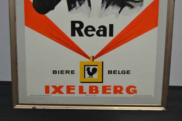 1960s Belgian Beer Sign, Tin Framed Glacoide Sign on Cardboard, Cheers