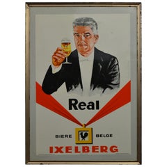 1960s Belgian Beer Sign, Tin Framed Glacoide Sign on Cardboard, Cheers