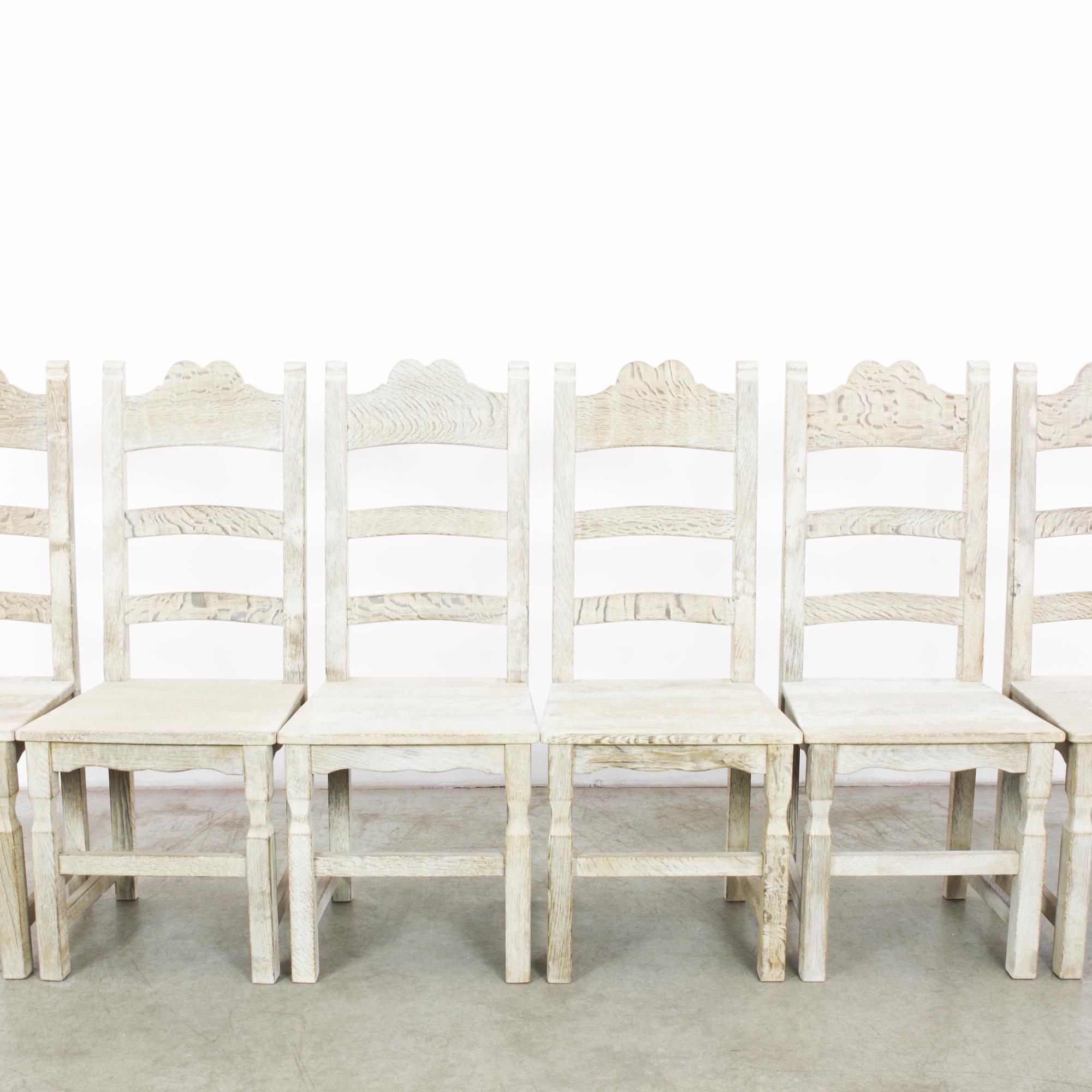 1960s Belgian Bleached Oak Dining Chairs, Set of Six 5