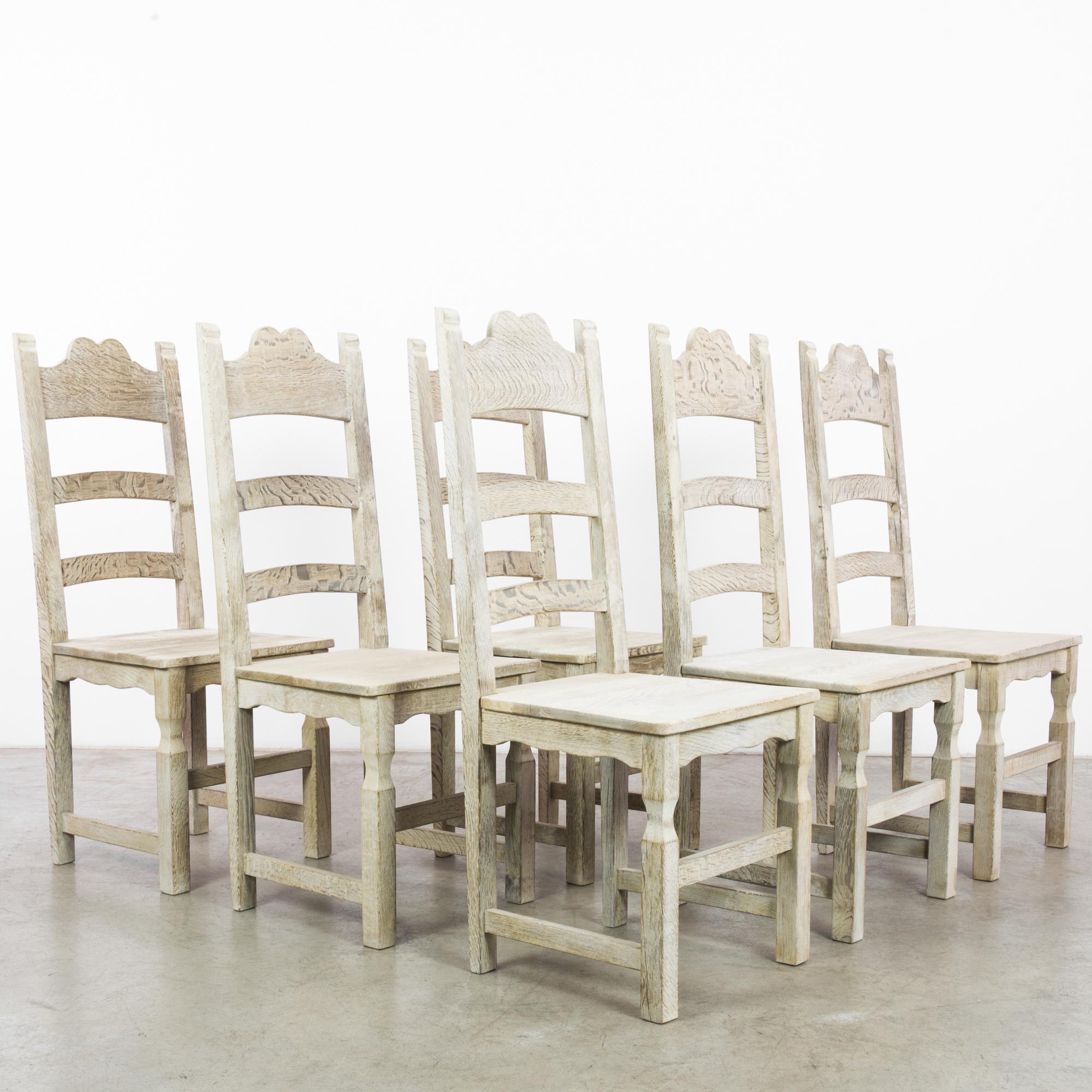 1960s Belgian Bleached Oak Dining Chairs, Set of Six 7