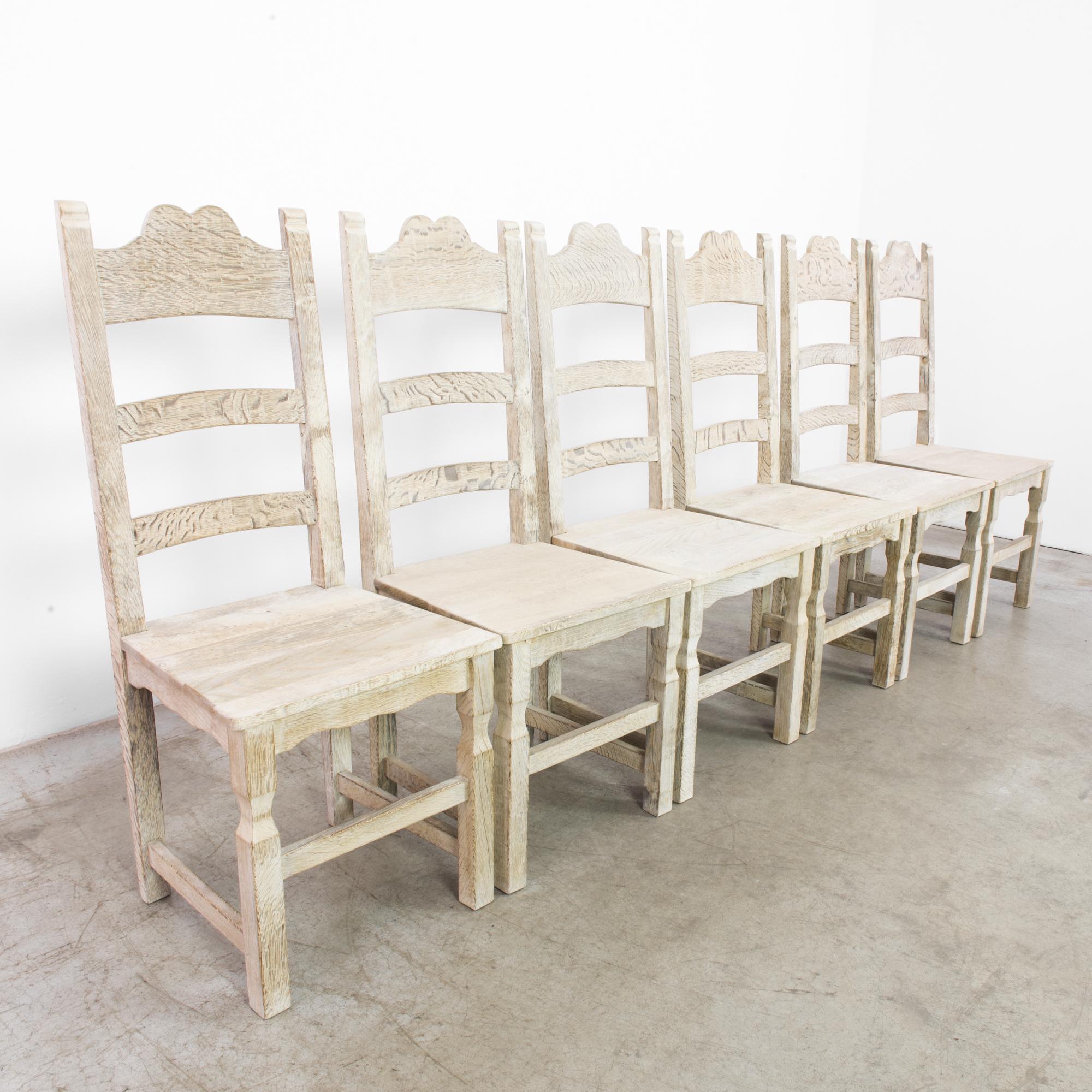 1960s Belgian Bleached Oak Dining Chairs, Set of Six In Good Condition In High Point, NC