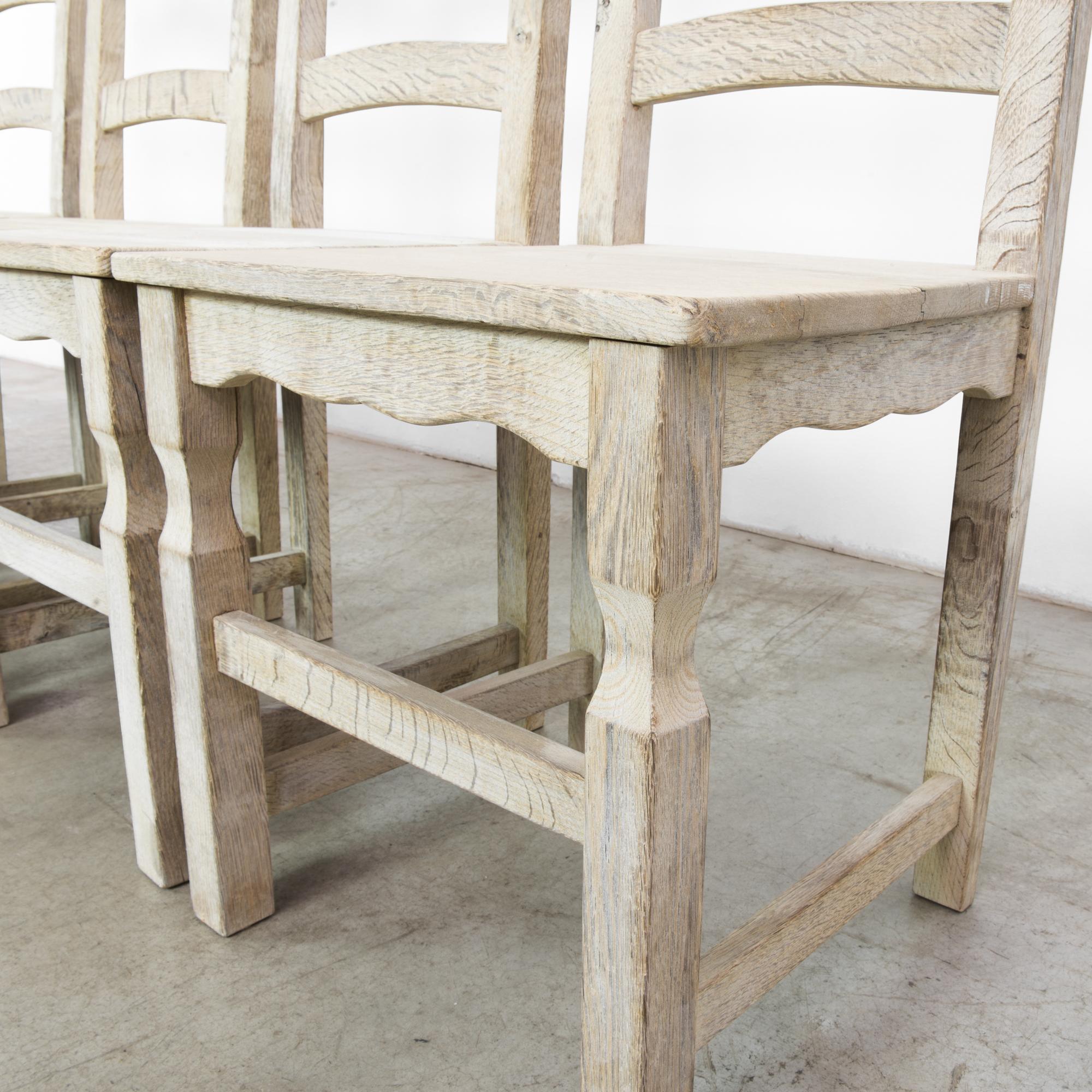 1960s Belgian Bleached Oak Dining Chairs, Set of Six 3