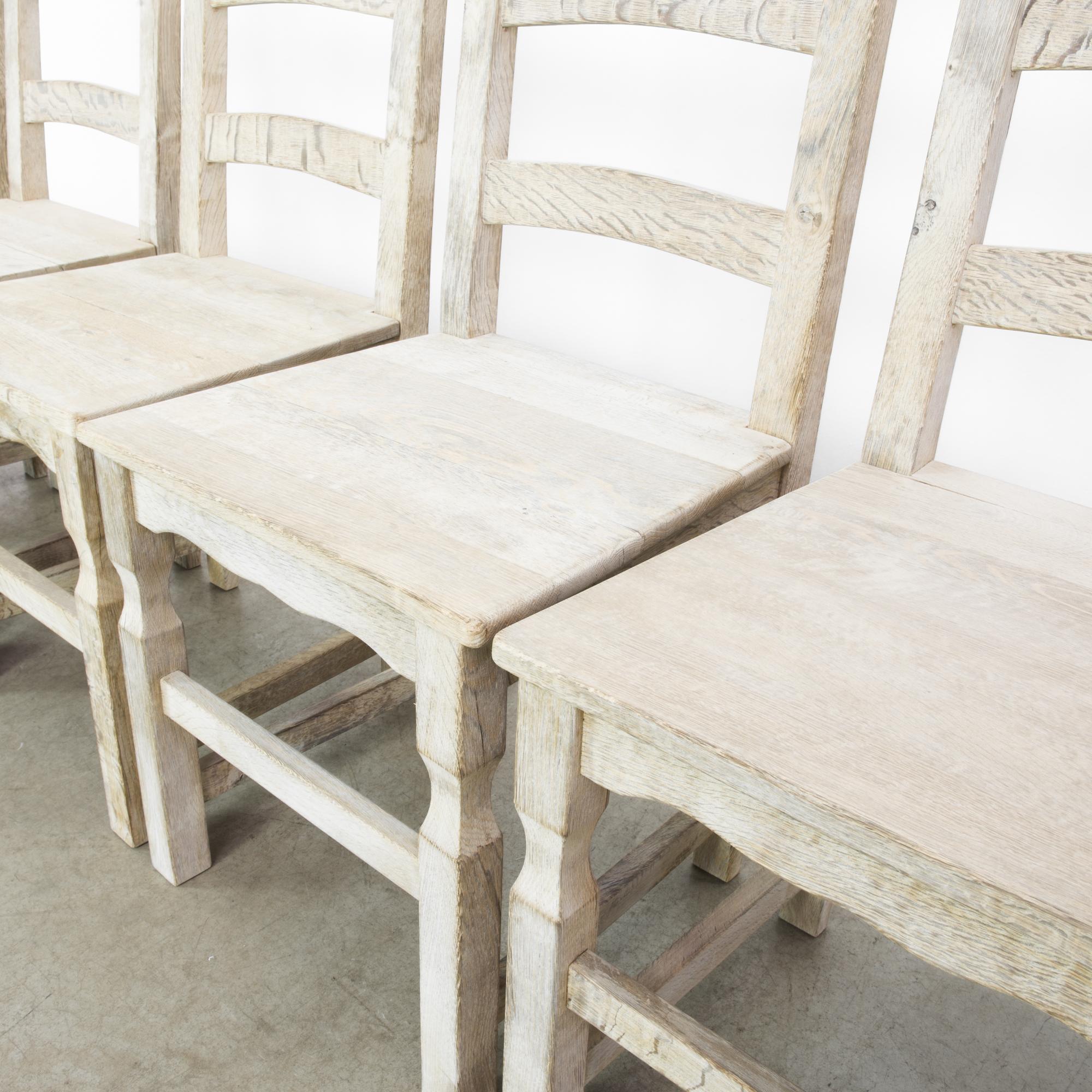 1960s Belgian Bleached Oak Dining Chairs, Set of Six 4