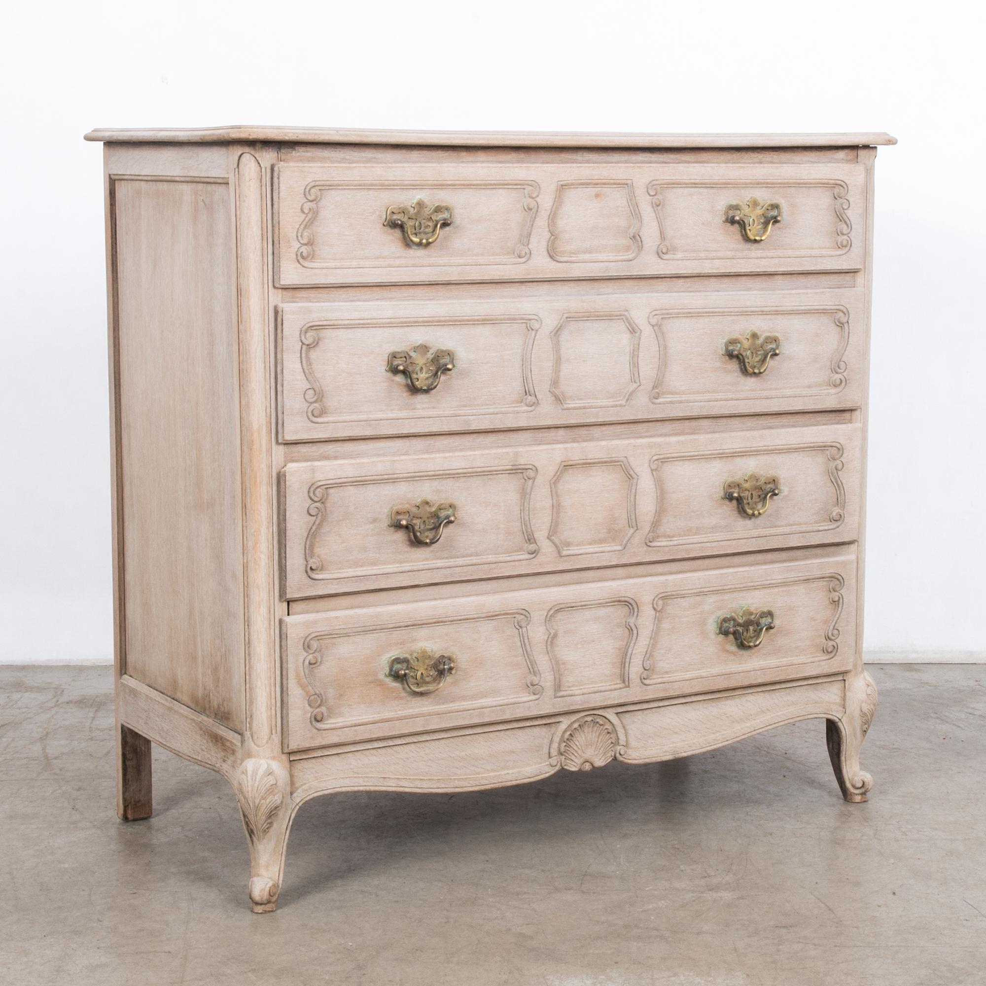 1960s Belgian Bleached Oak Drawer Chest In Good Condition In High Point, NC