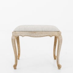 1960s Belgian Bleached Oak Stool with Upholstered Seat