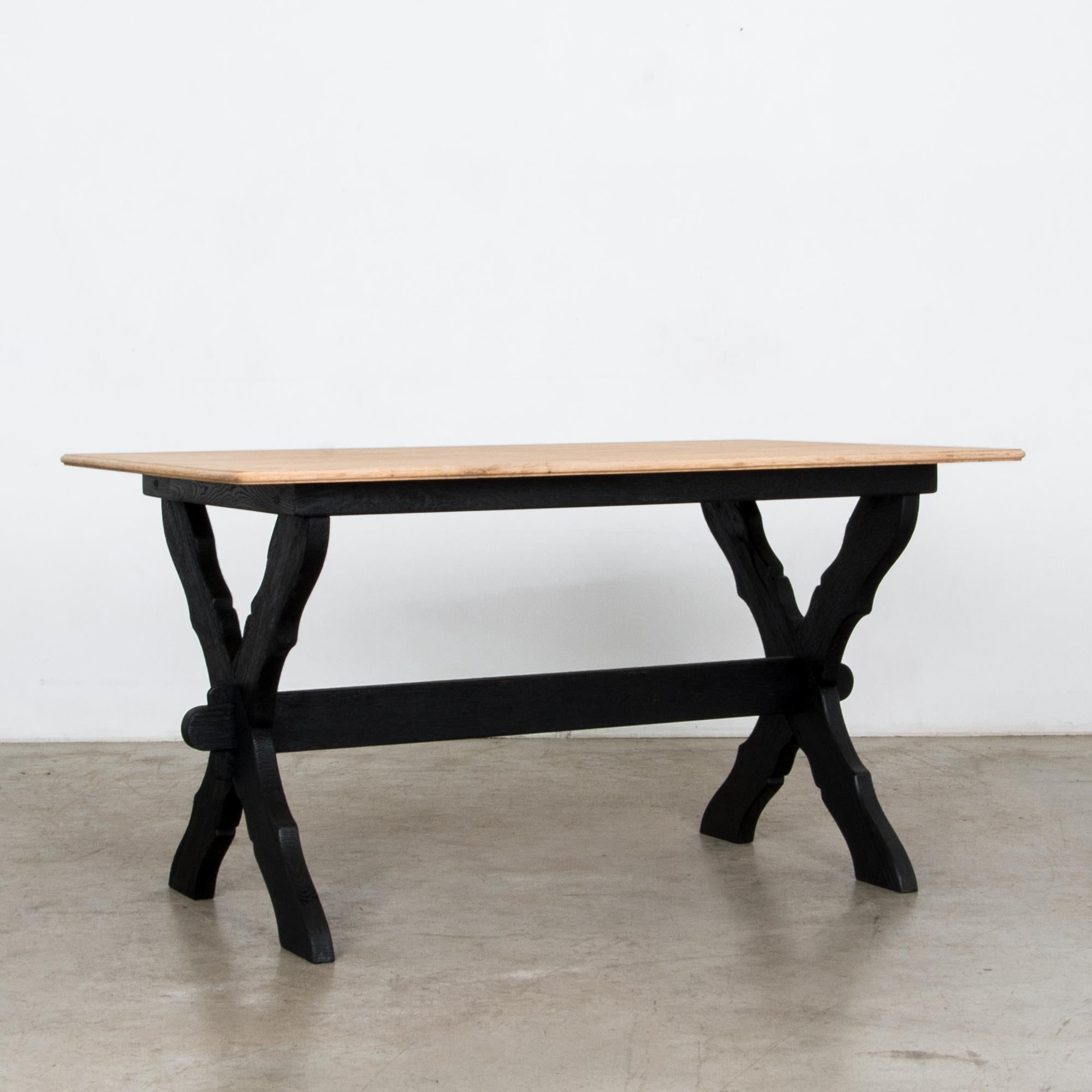 20th Century 1960s Belgian Bleached Oak Table with Black Patinated Base
