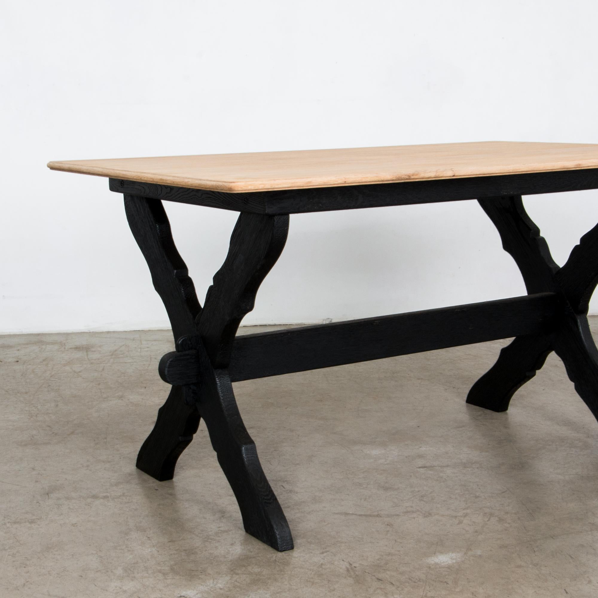 Wood 1960s Belgian Bleached Oak Table with Black Patinated Base