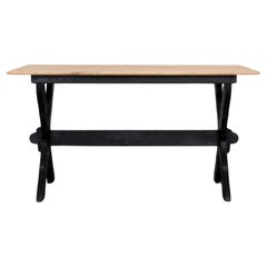 1960s Belgian Bleached Oak Table with Black Patinated Base