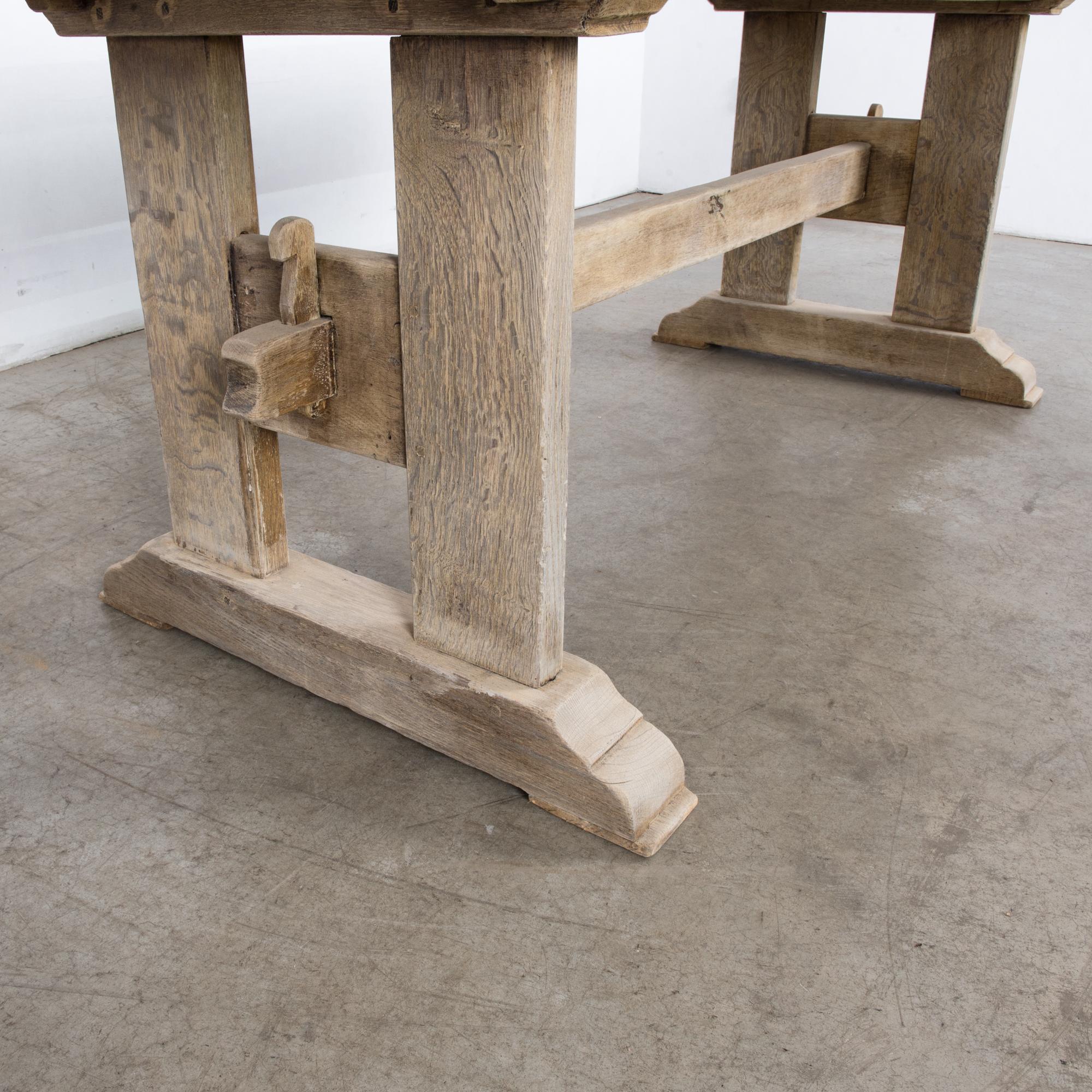 Mid-20th Century 1960s Belgian Bleached Oak Trestle Dining Table