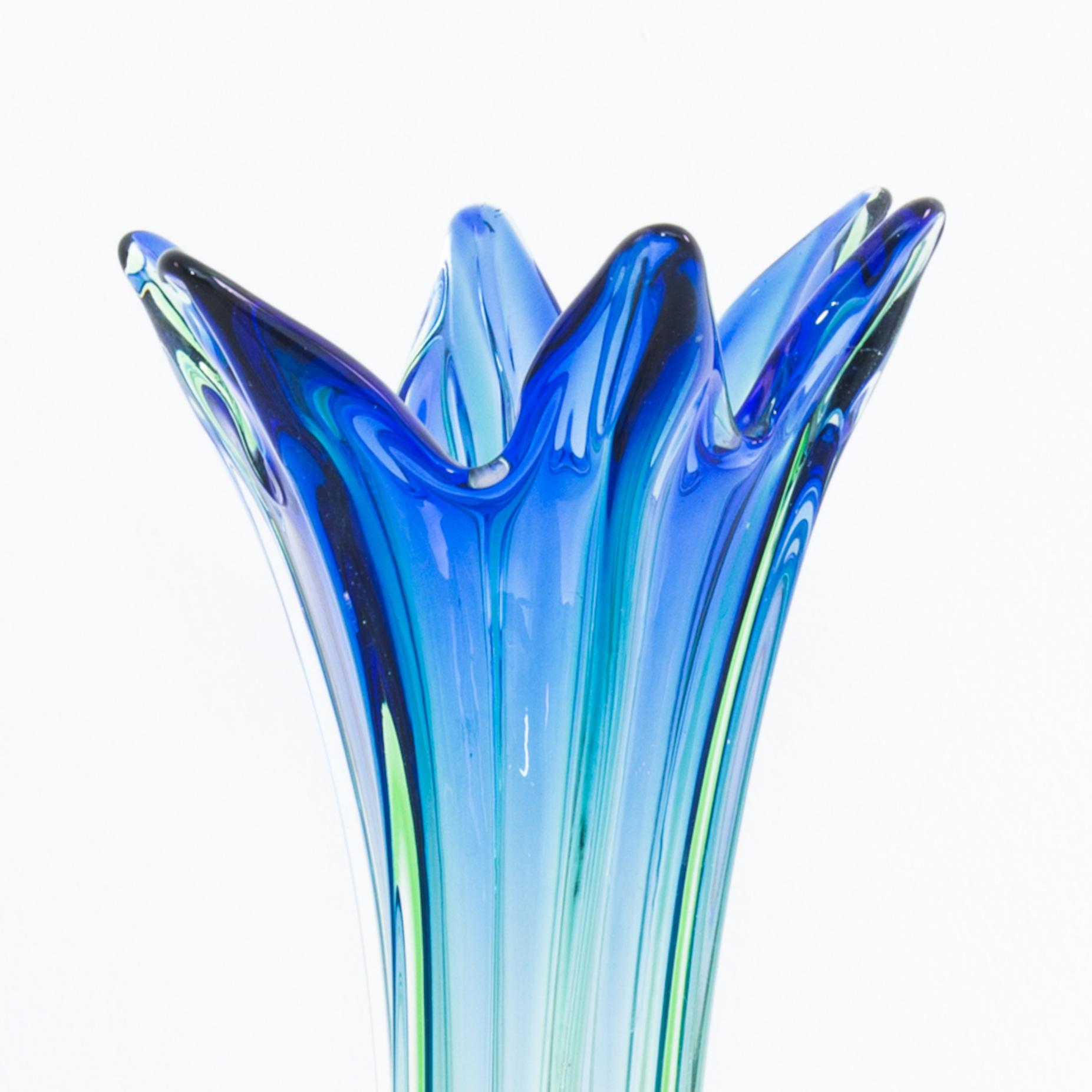 Mid-Century Modern 1960s Belgian Blue Art Glass Vase