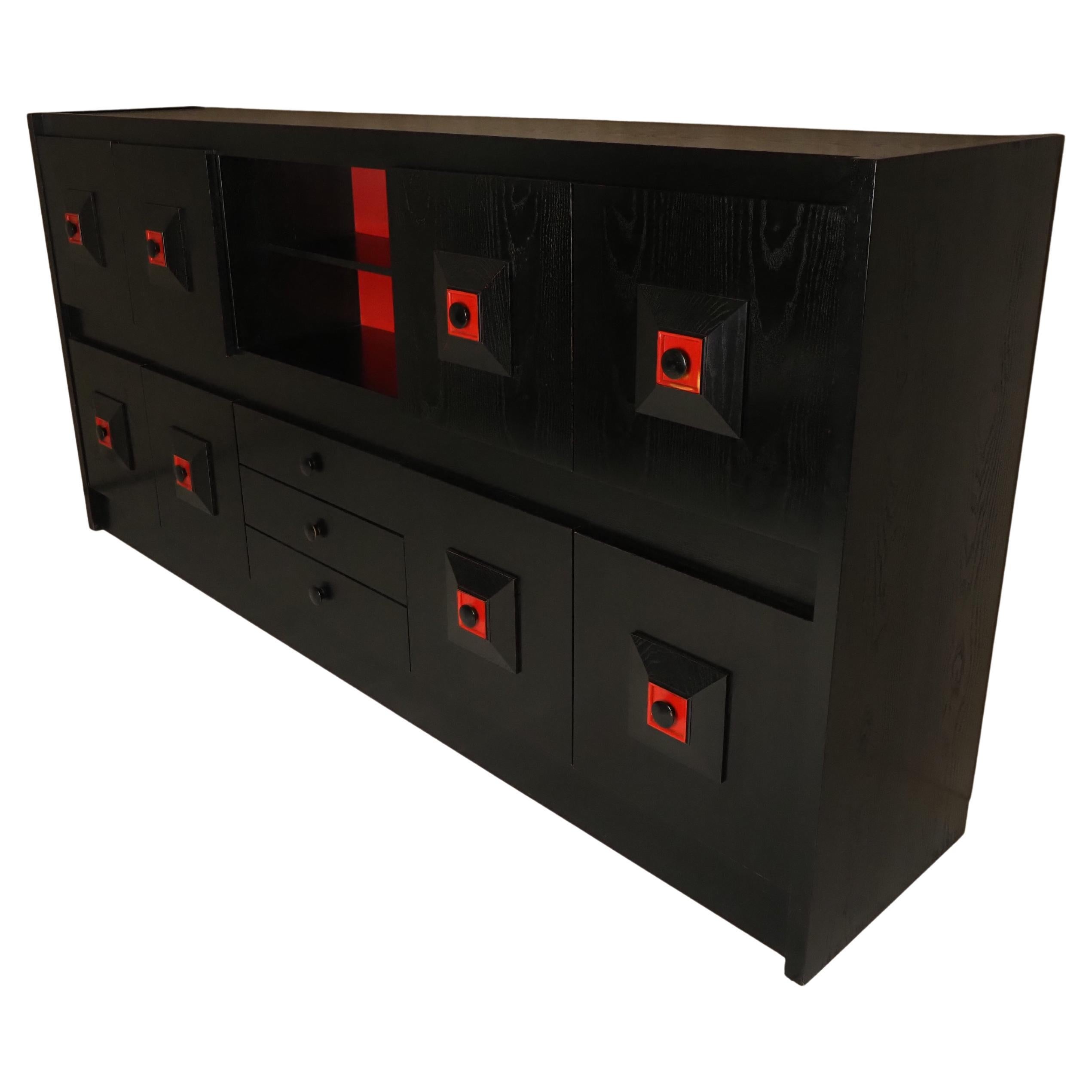 1960
s Belgian brutalist black and red cabinet For Sale