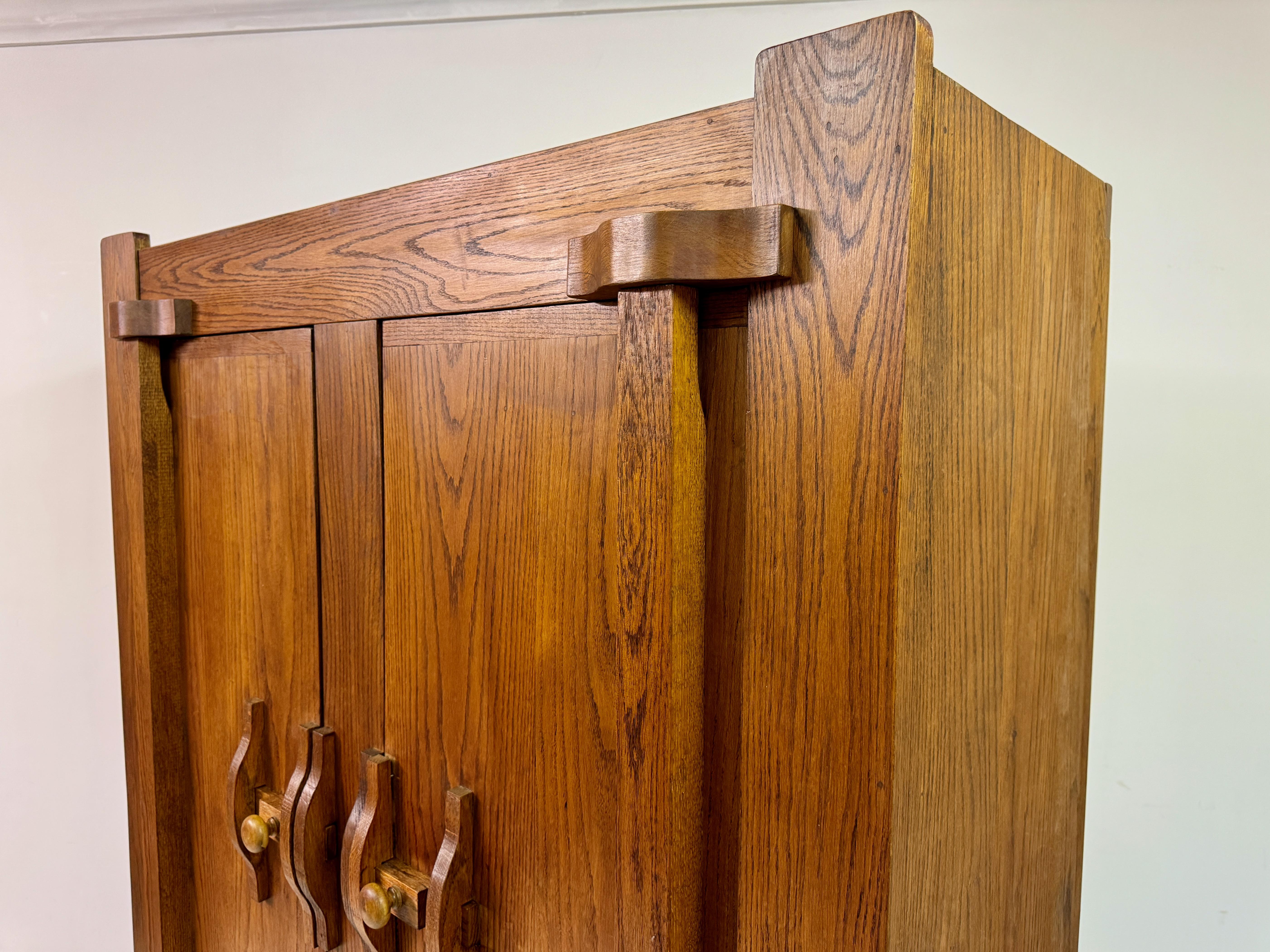 1960s Belgian Brutalist Oak Cupboard Highboard or Wardrobe For Sale 5