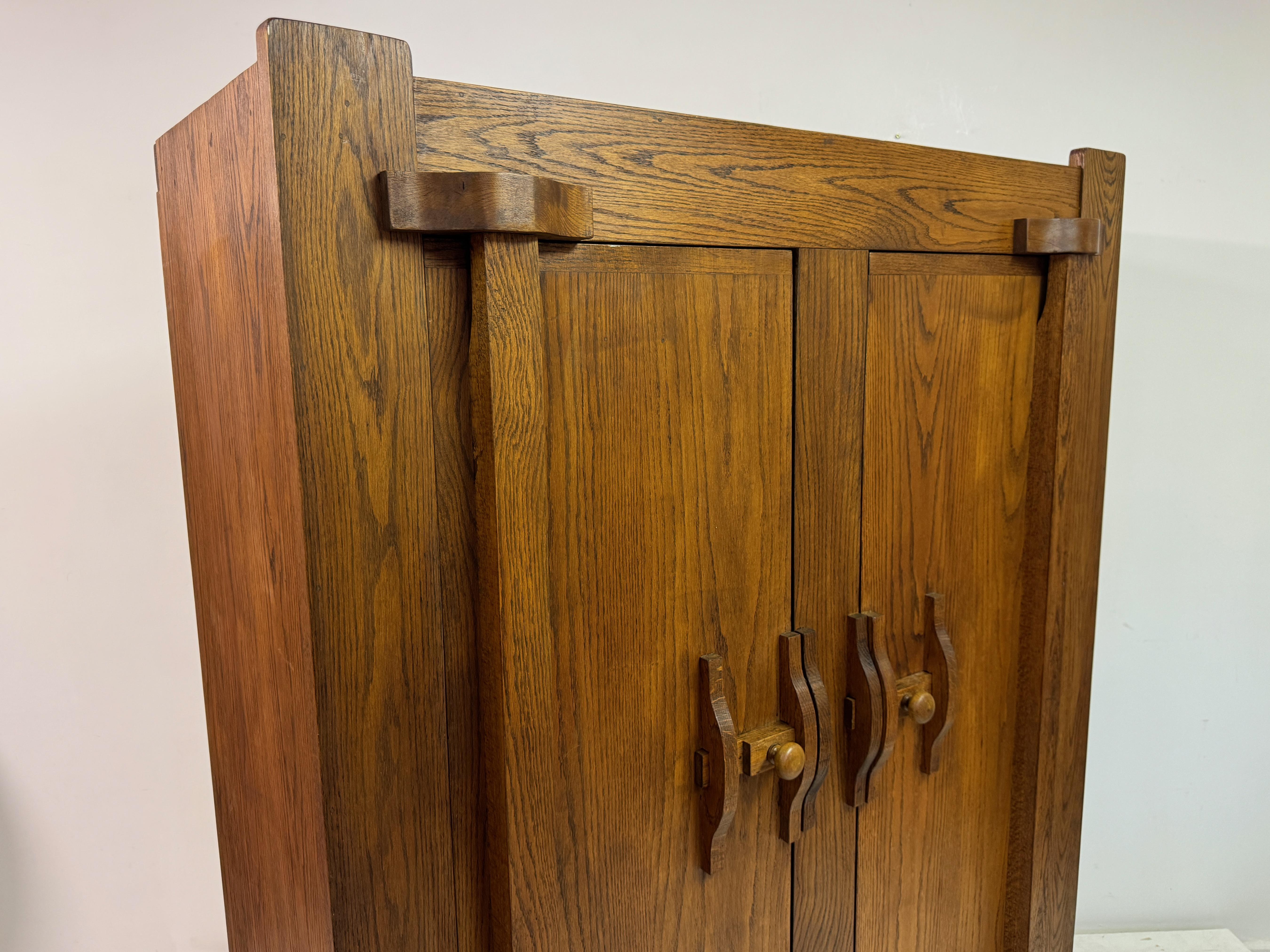 1960s Belgian Brutalist Oak Cupboard Highboard or Wardrobe For Sale 8