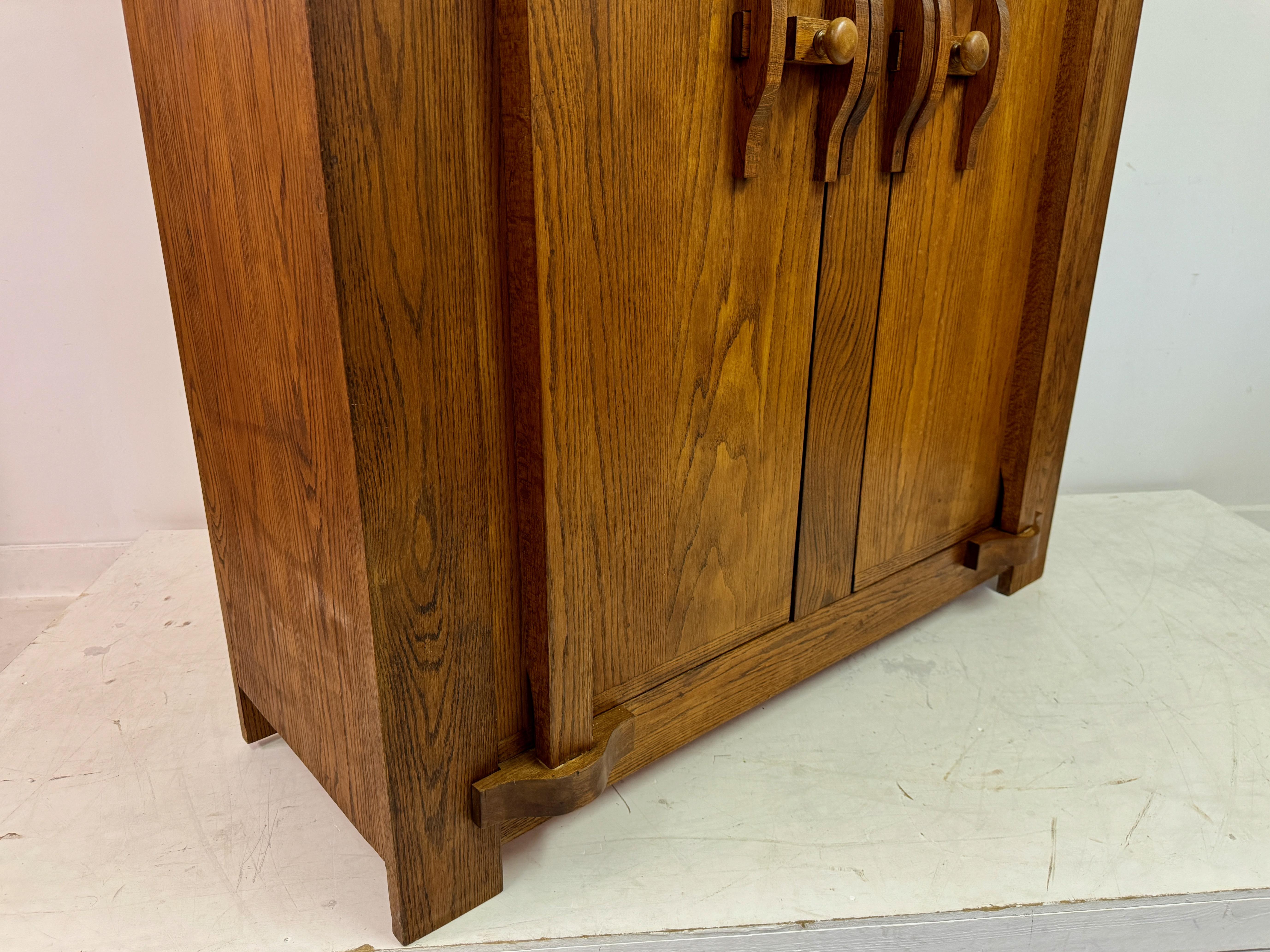 1960s Belgian Brutalist Oak Cupboard Highboard or Wardrobe For Sale 9