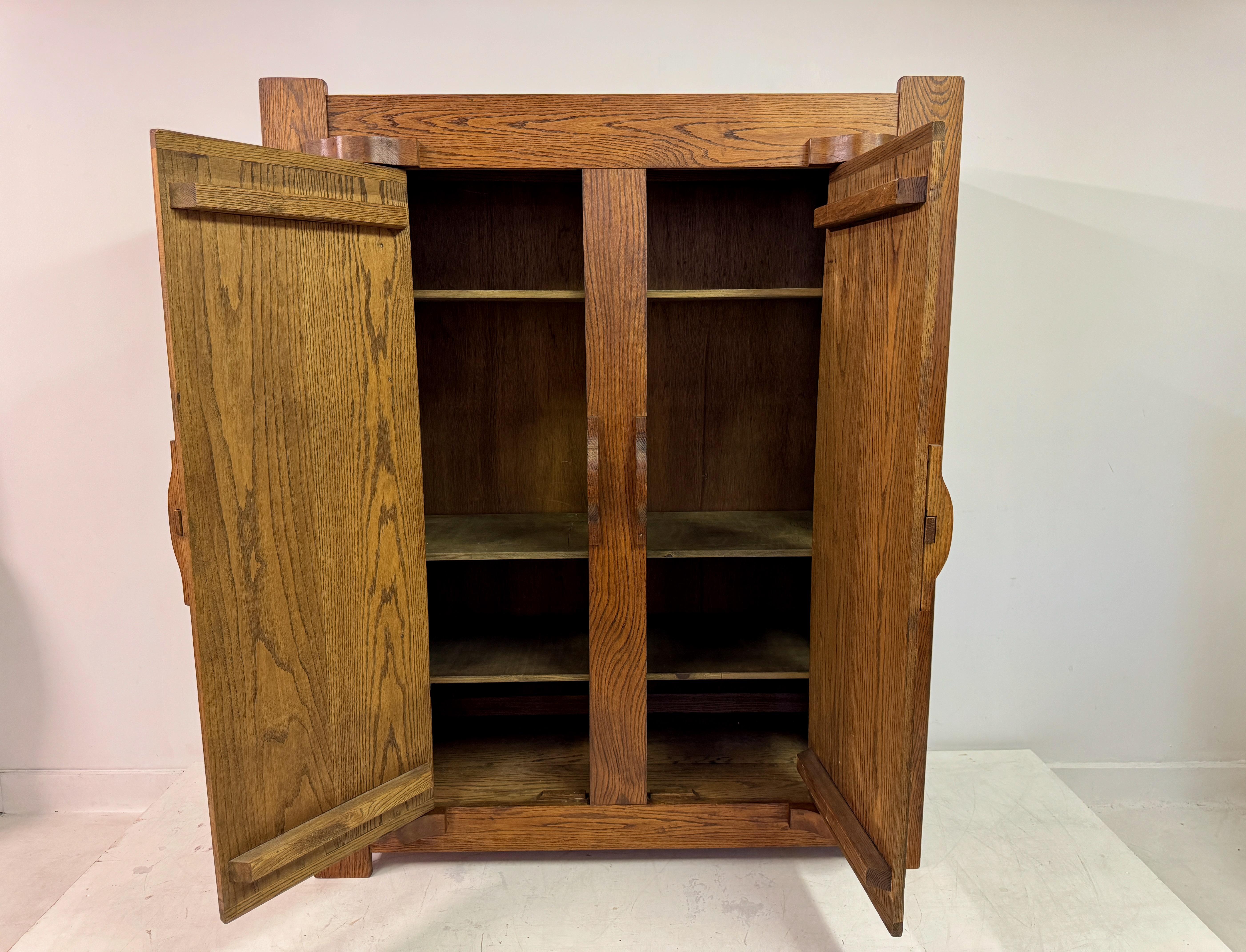 1960s Belgian Brutalist Oak Cupboard Highboard or Wardrobe For Sale 2