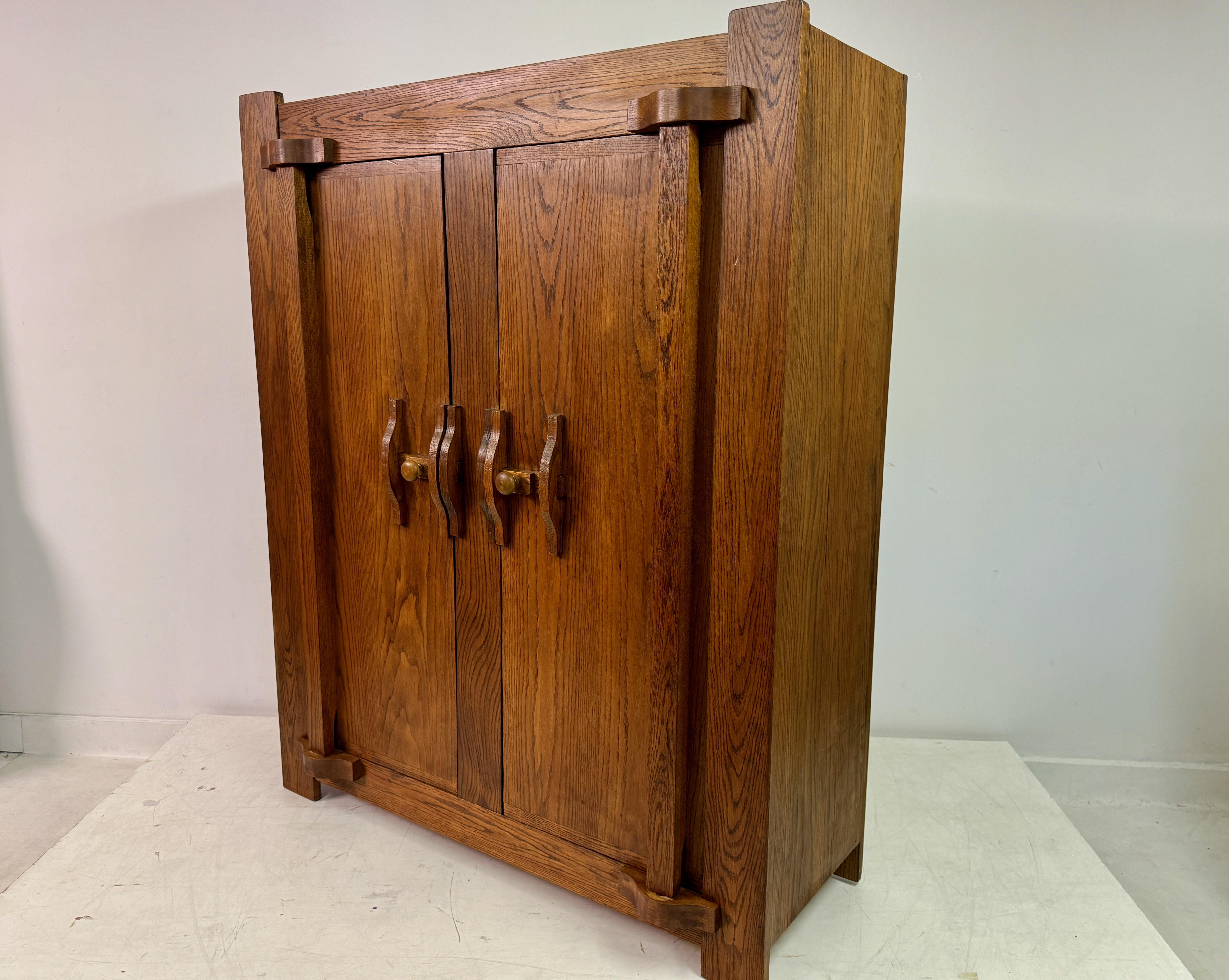 1960s Belgian Brutalist Oak Cupboard Highboard or Wardrobe For Sale 4