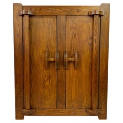 1960s Belgian Brutalist Cupboard Highboard or Wardrobe en Oak