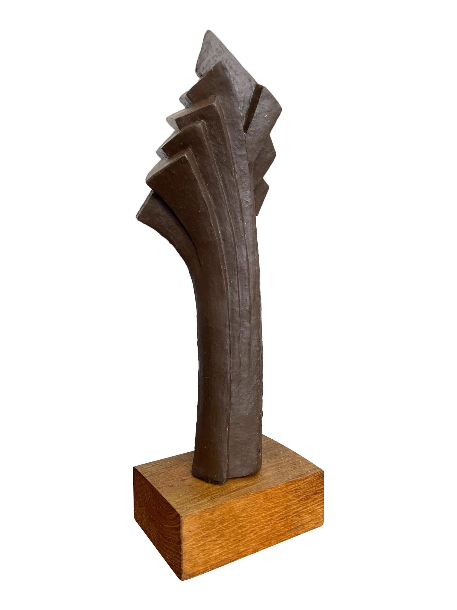 Mid-Century Modern 1960s Belgian Ceramic Abstract Sculpture with Bronze Textured Style Finish For Sale