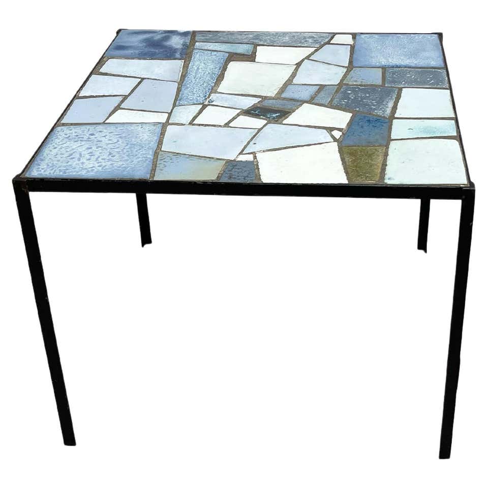 Contemporary Handmade Blue White Orange Ceramic Side Table For Sale at ...