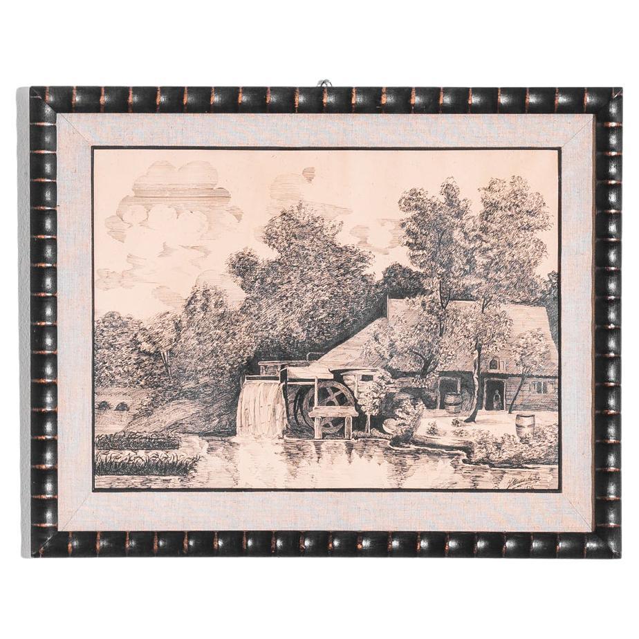 1960s Belgian Etching in Wooden Frame
