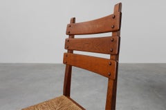 1960s Belgian Mid-Century Chair in Oak and Wicker, Brutalist Style
