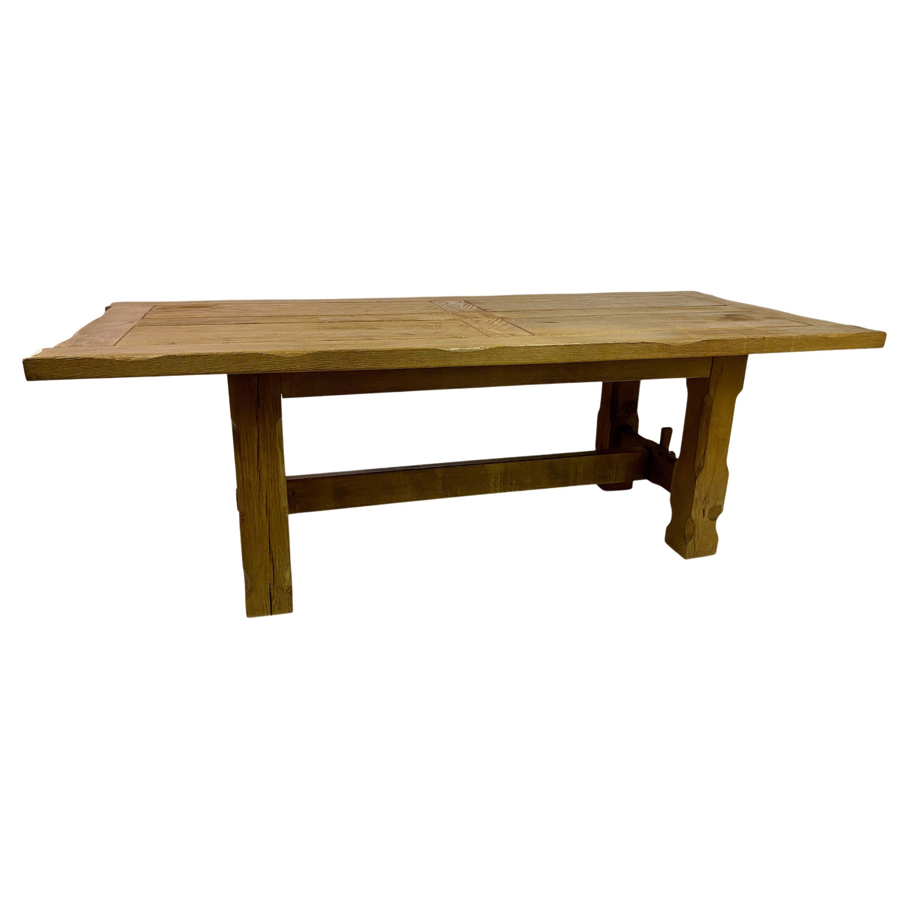 1960s Belgian Oak Brutalist Dining Table For Sale